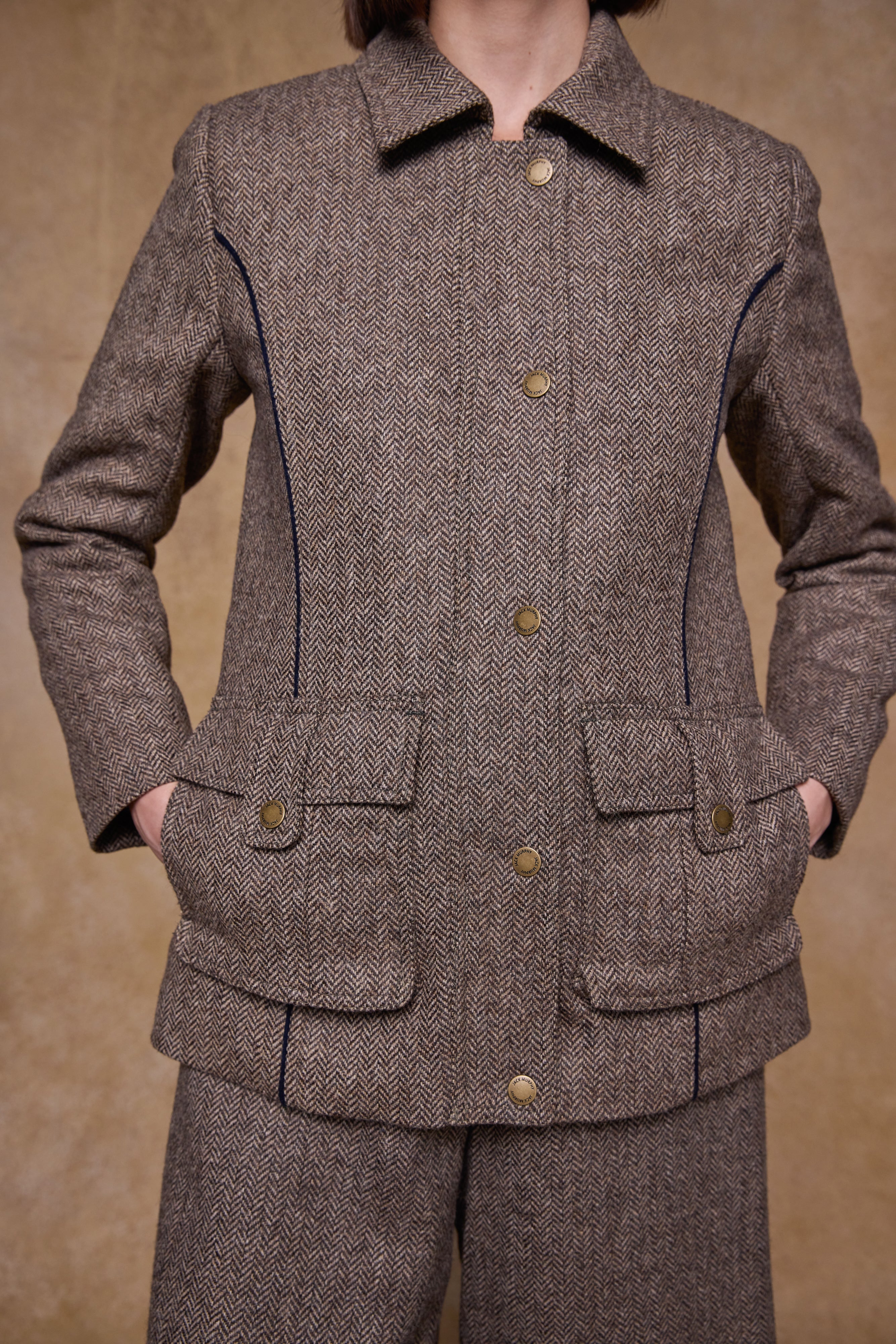 Aine Tweed Jacket - Light Tan Herringbone