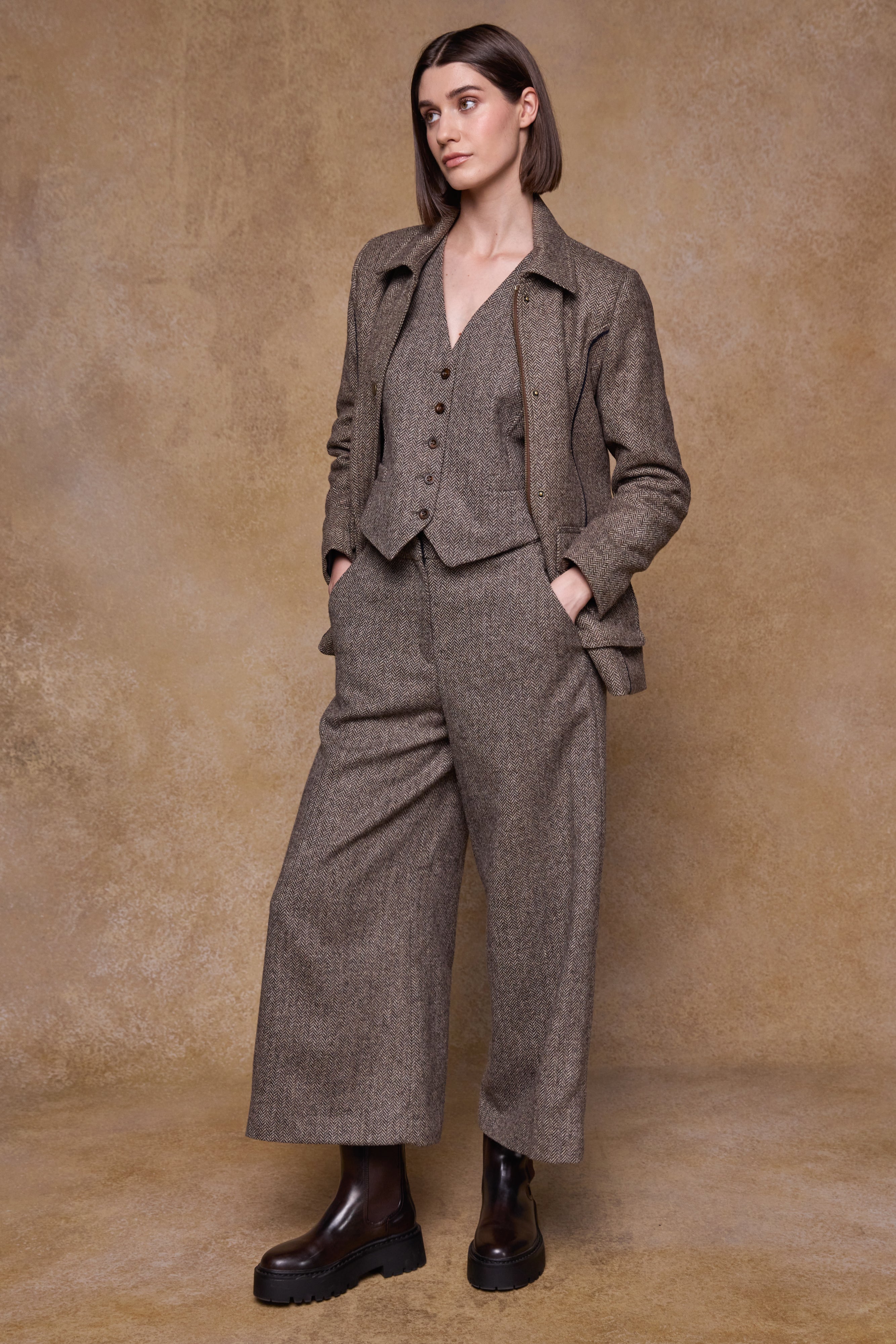 Aine Tweed Jacket - Light Tan Herringbone