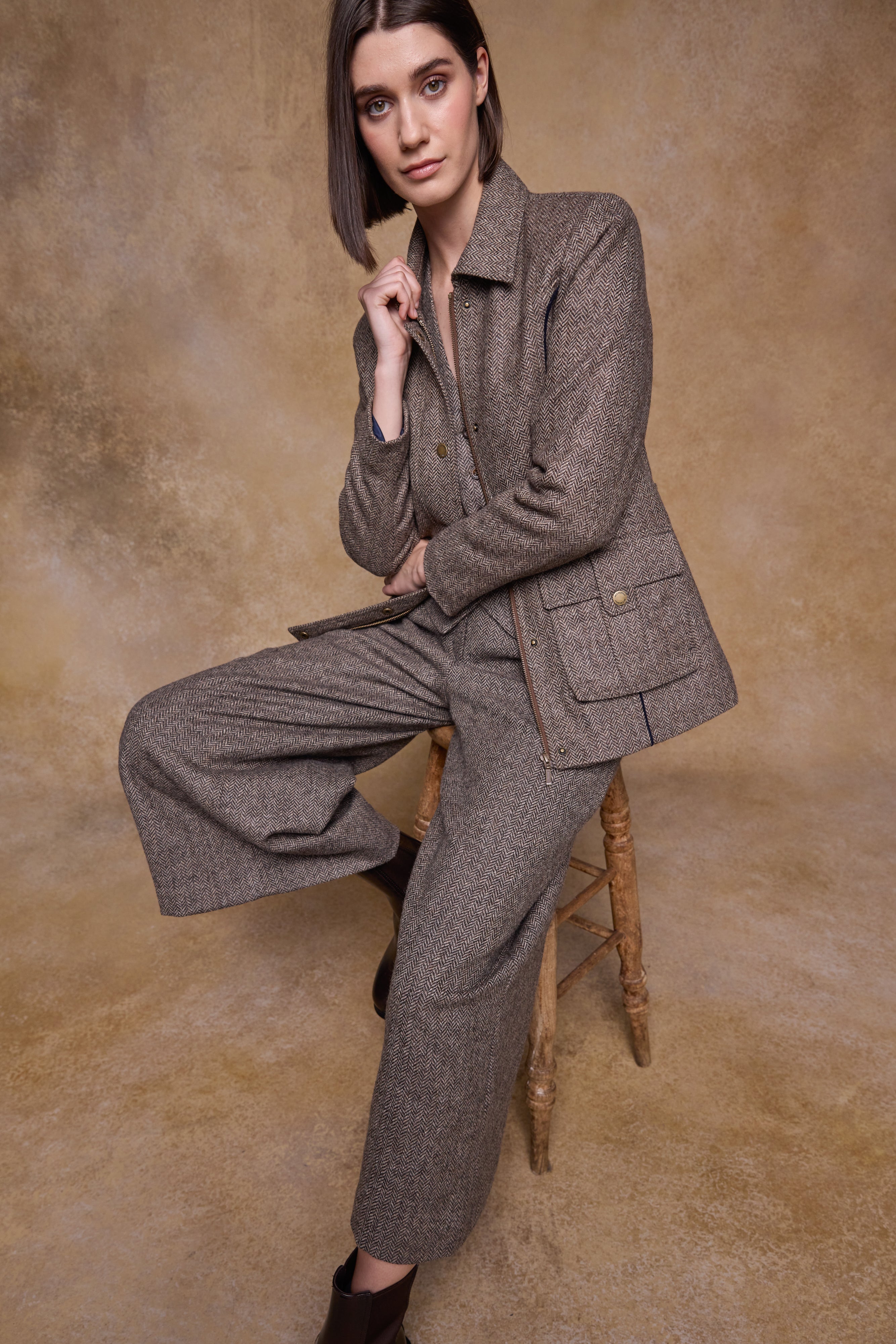 Aine Tweed Jacket - Light Tan Herringbone