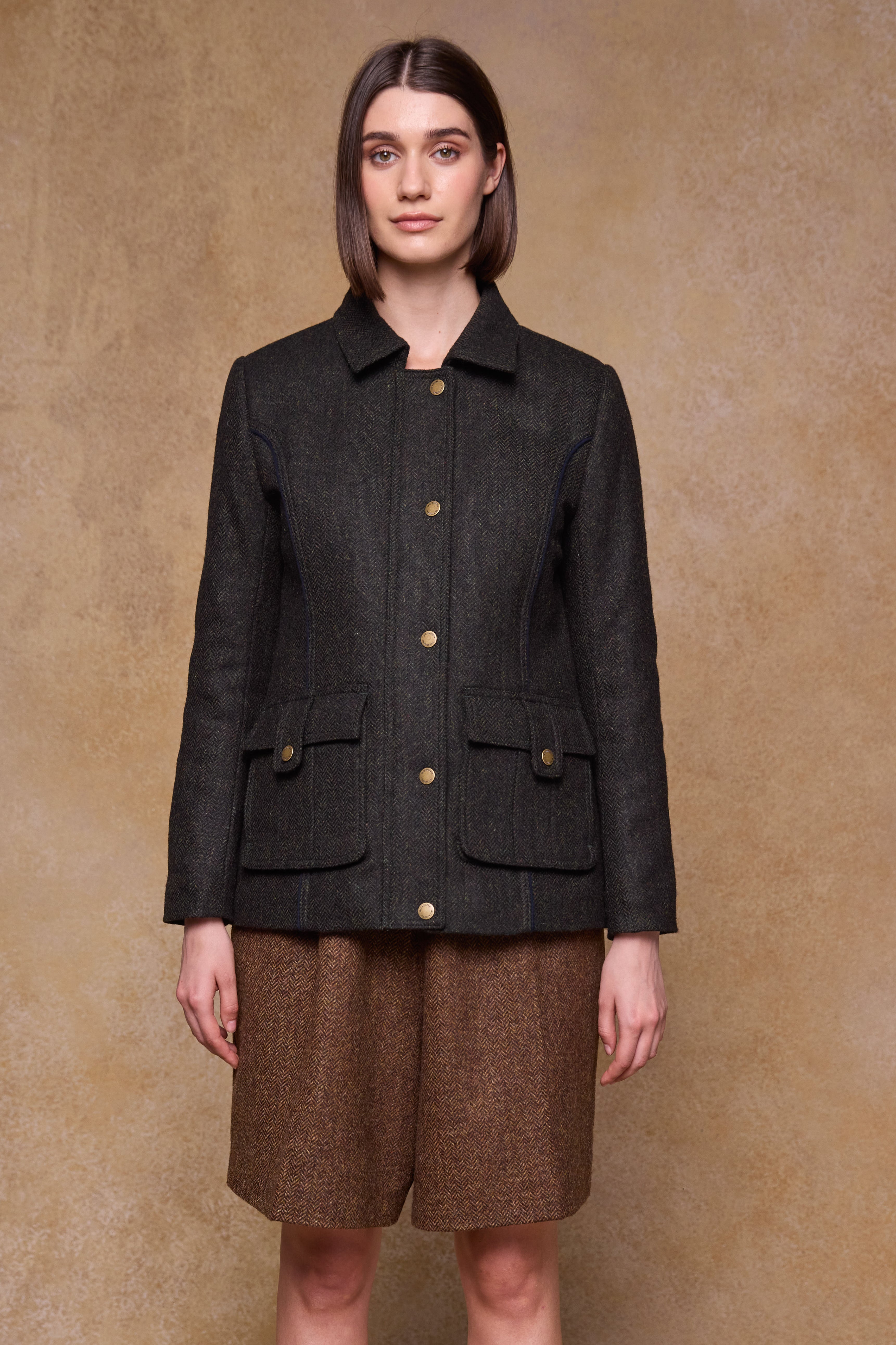Aine Tweed Jacket - Deep Green Herringbone