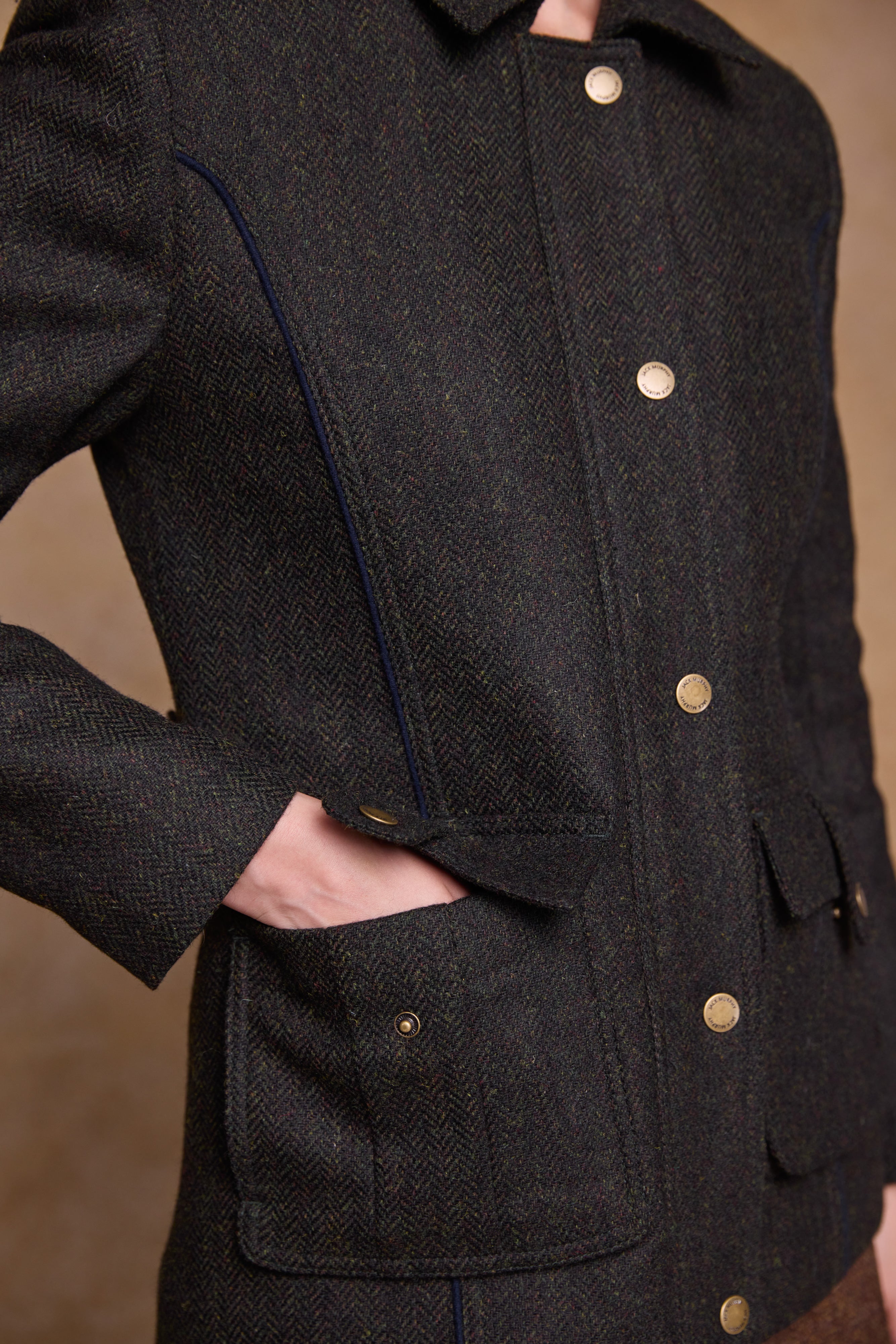 Aine Tweed Jacket - Deep Green Herringbone