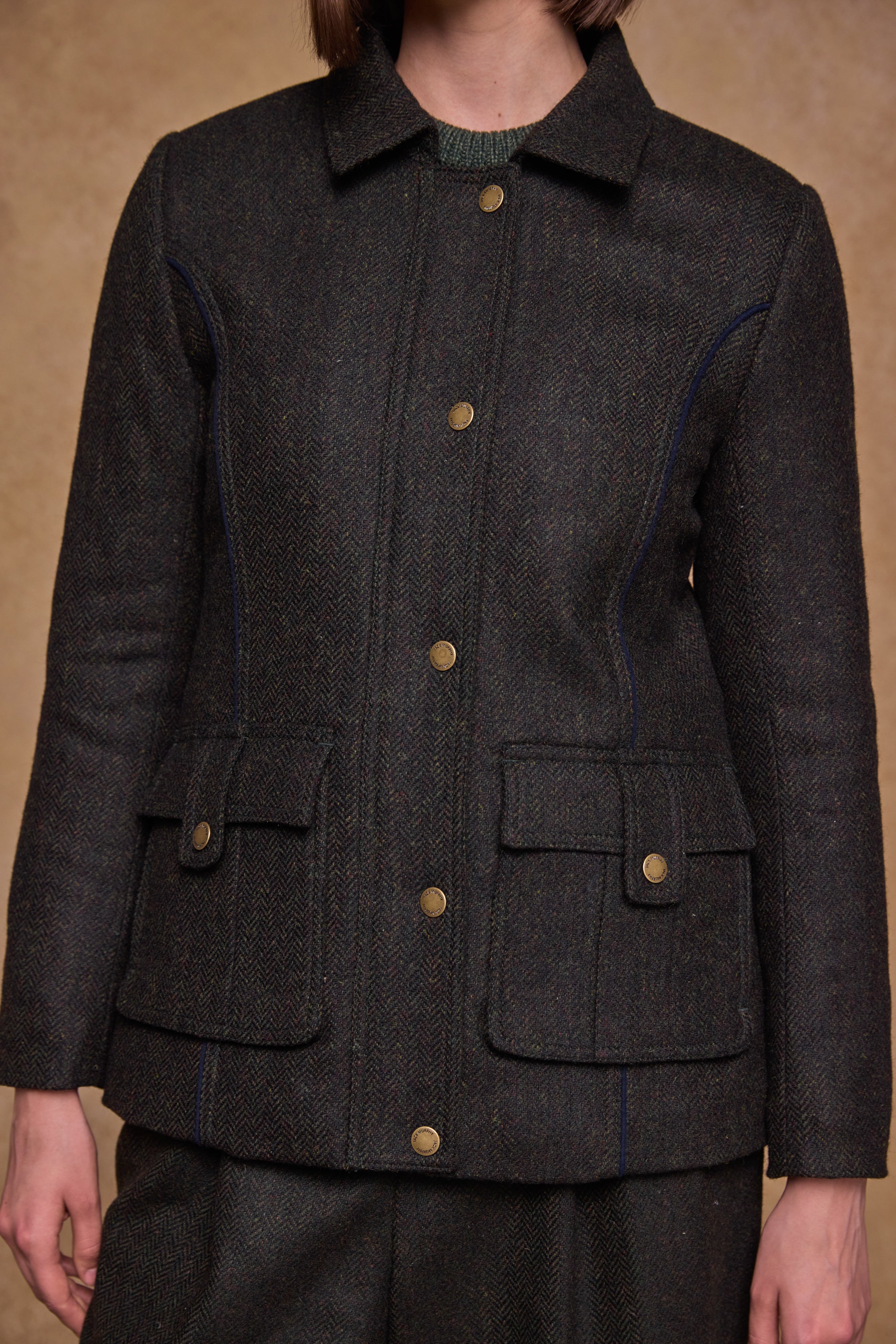 Aine Tweed Jacket - Deep Green Herringbone