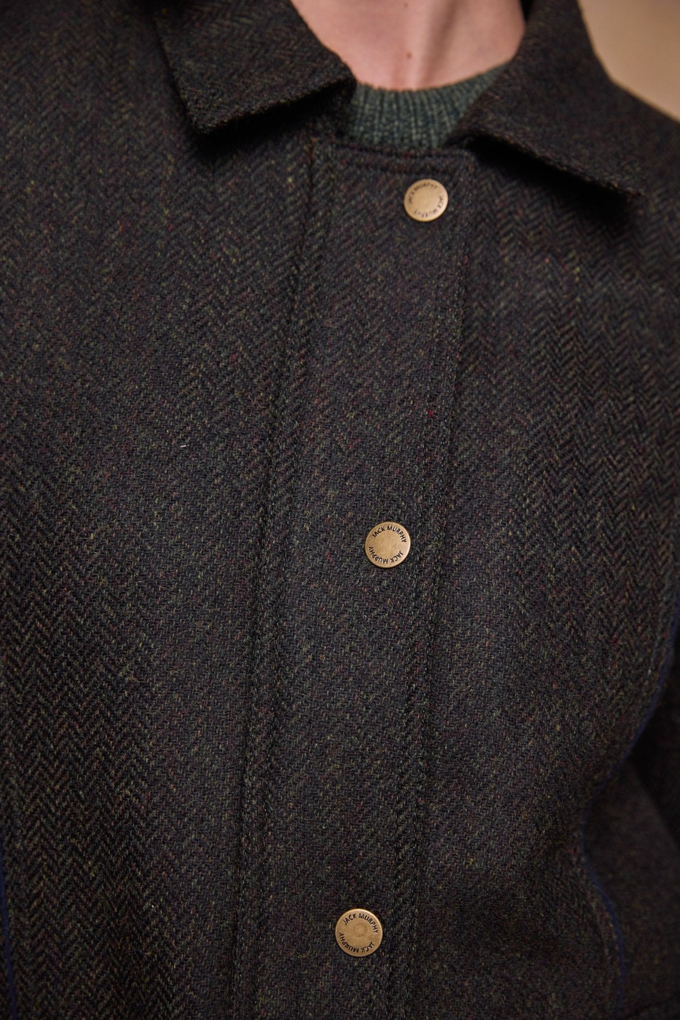 Jack Murphy Clothing - Aine Tweed Jacket - Deep Green Herringbone - Tweed