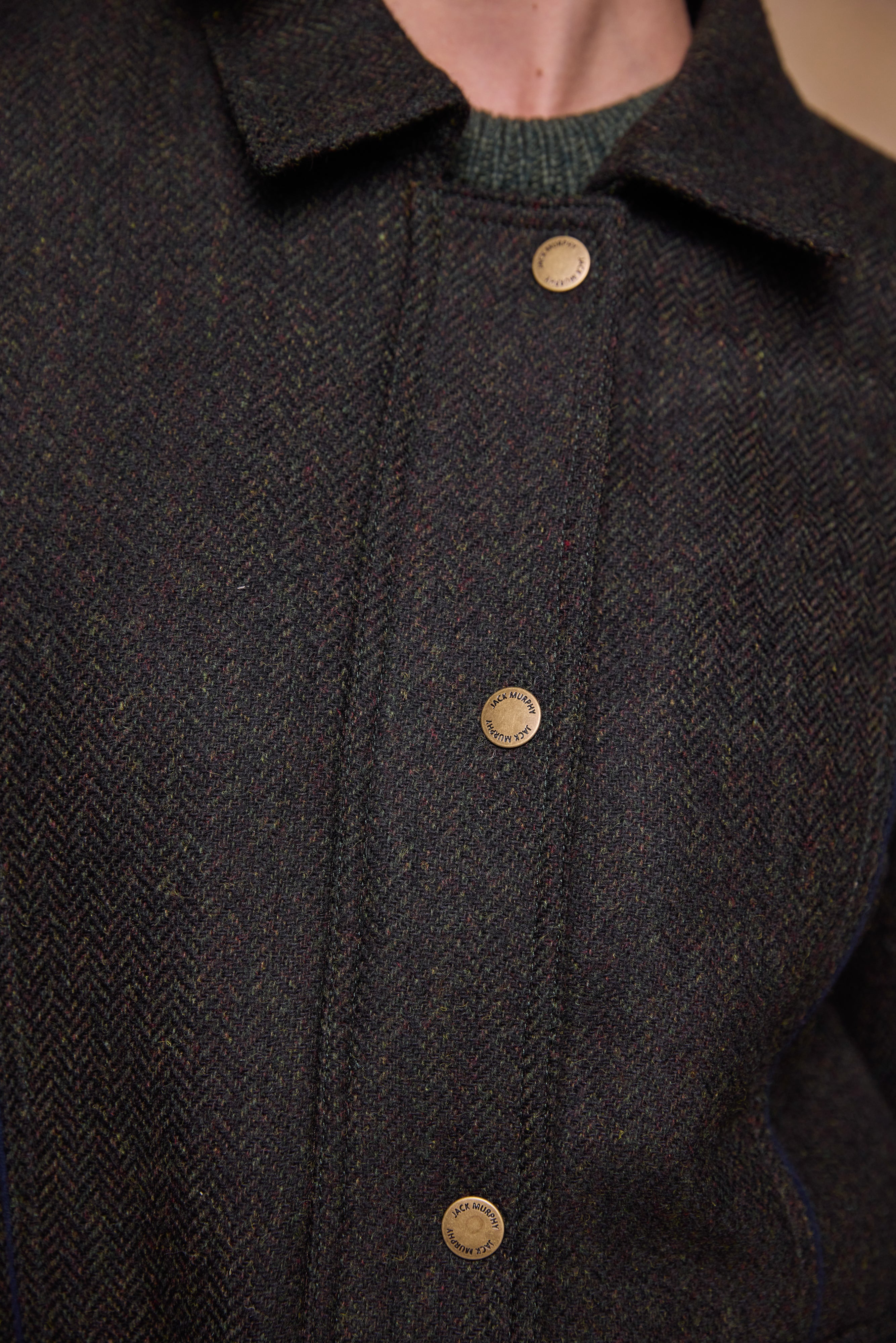 Aine Tweed Jacket - Deep Green Herringbone