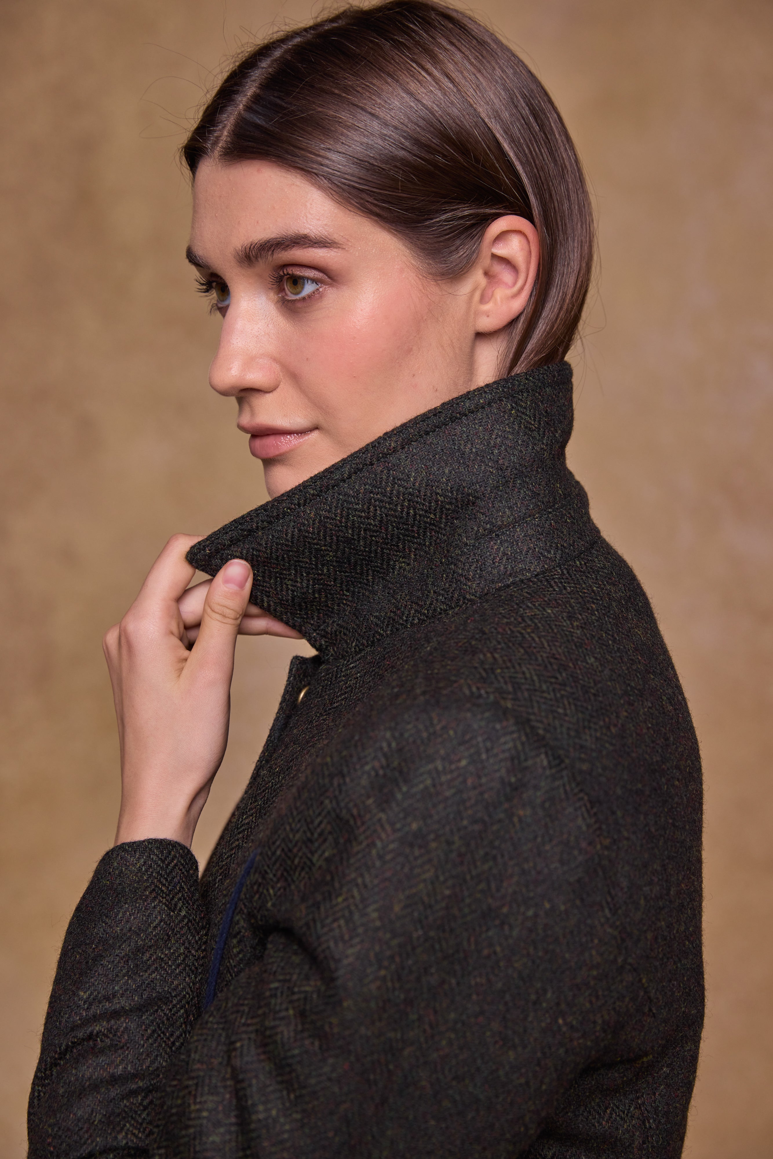 Aine Tweed Jacket - Deep Green Herringbone