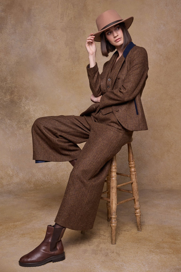Jack Murphy Clothing - Enya Tweed Culottes - Chestnut Herringbone - Tweed