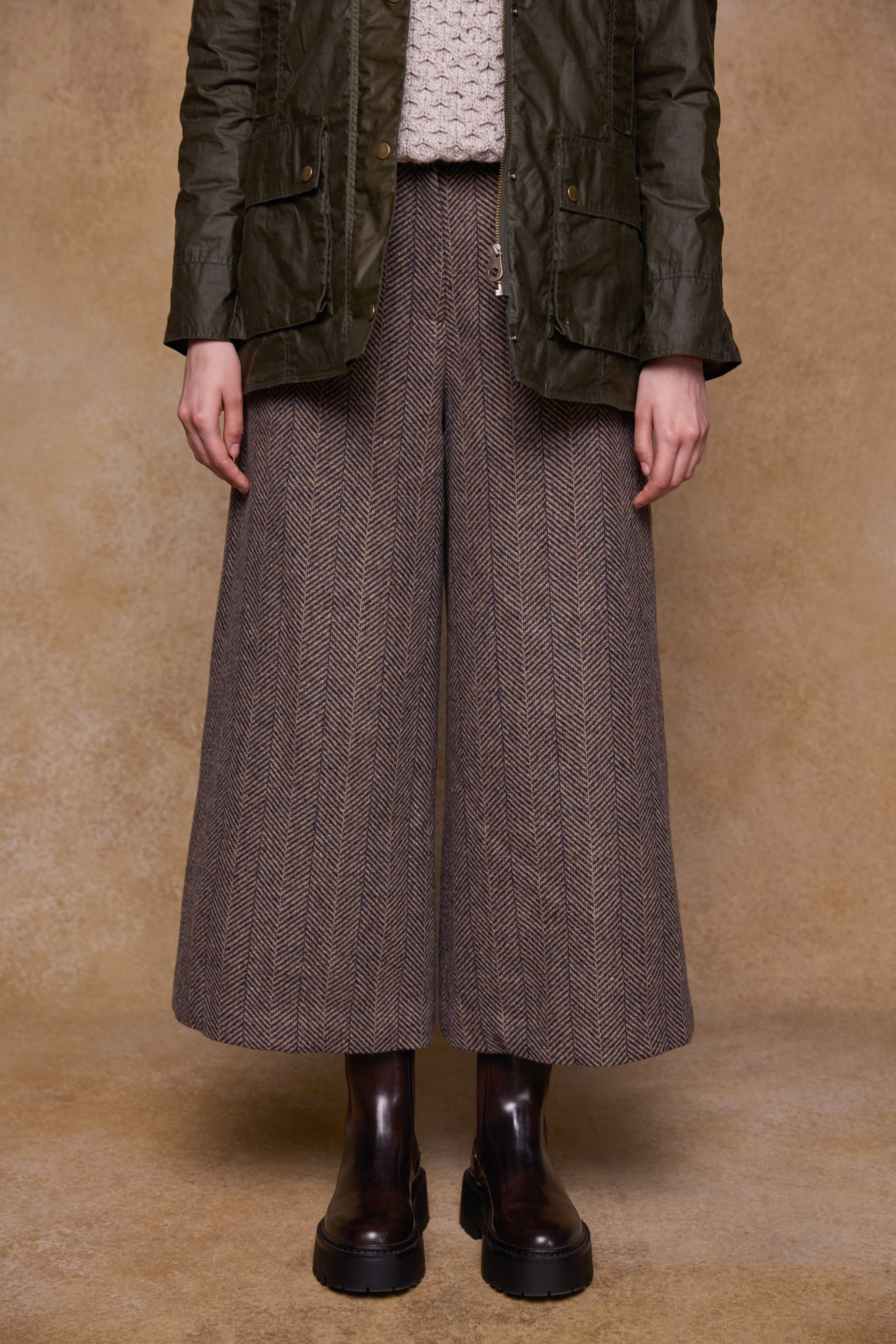 Enya Tweed Culottes - Donegal Wheat Herringbone