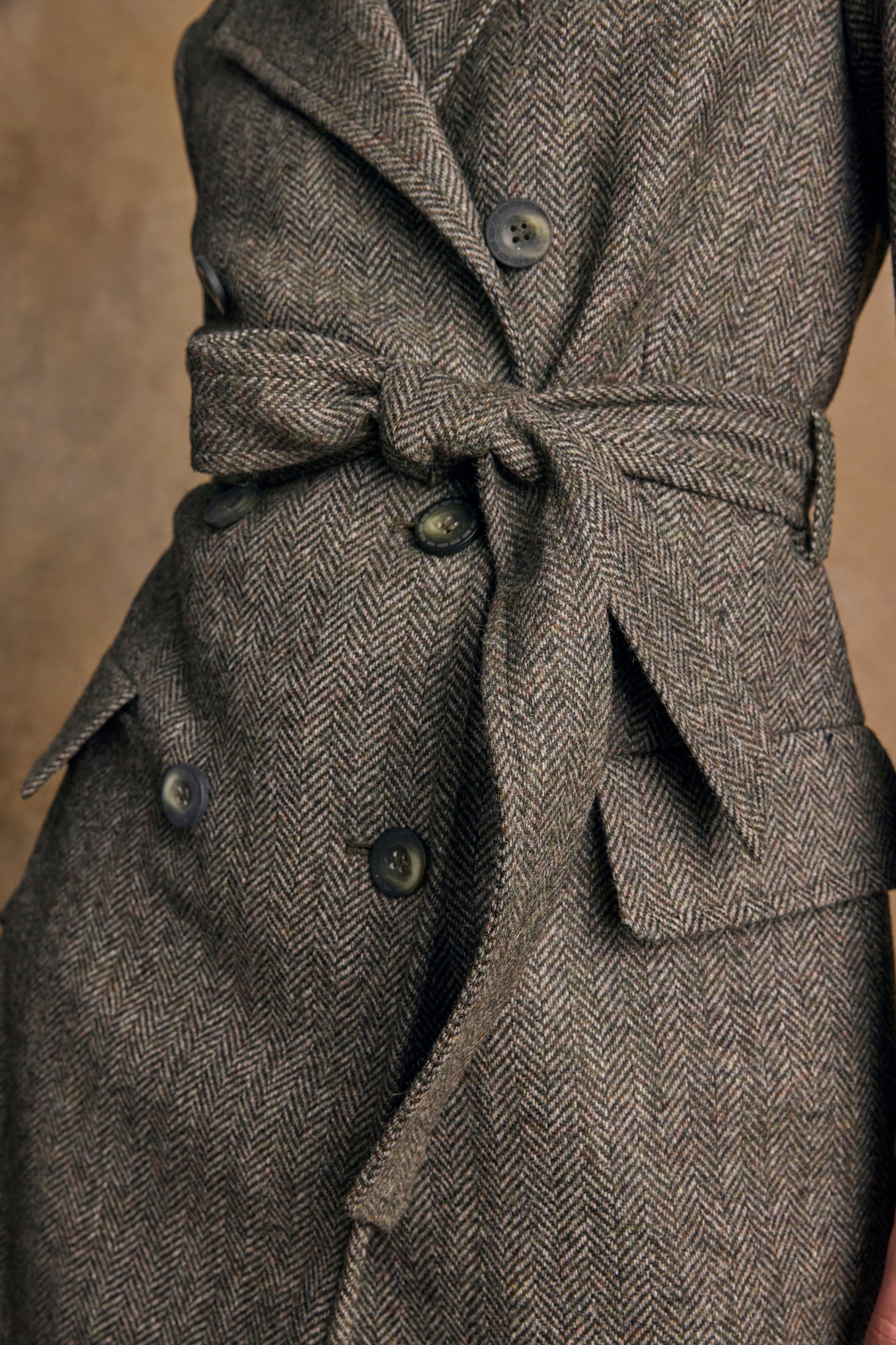 Clodagh Wool Coat - Olive Teal Herringbone