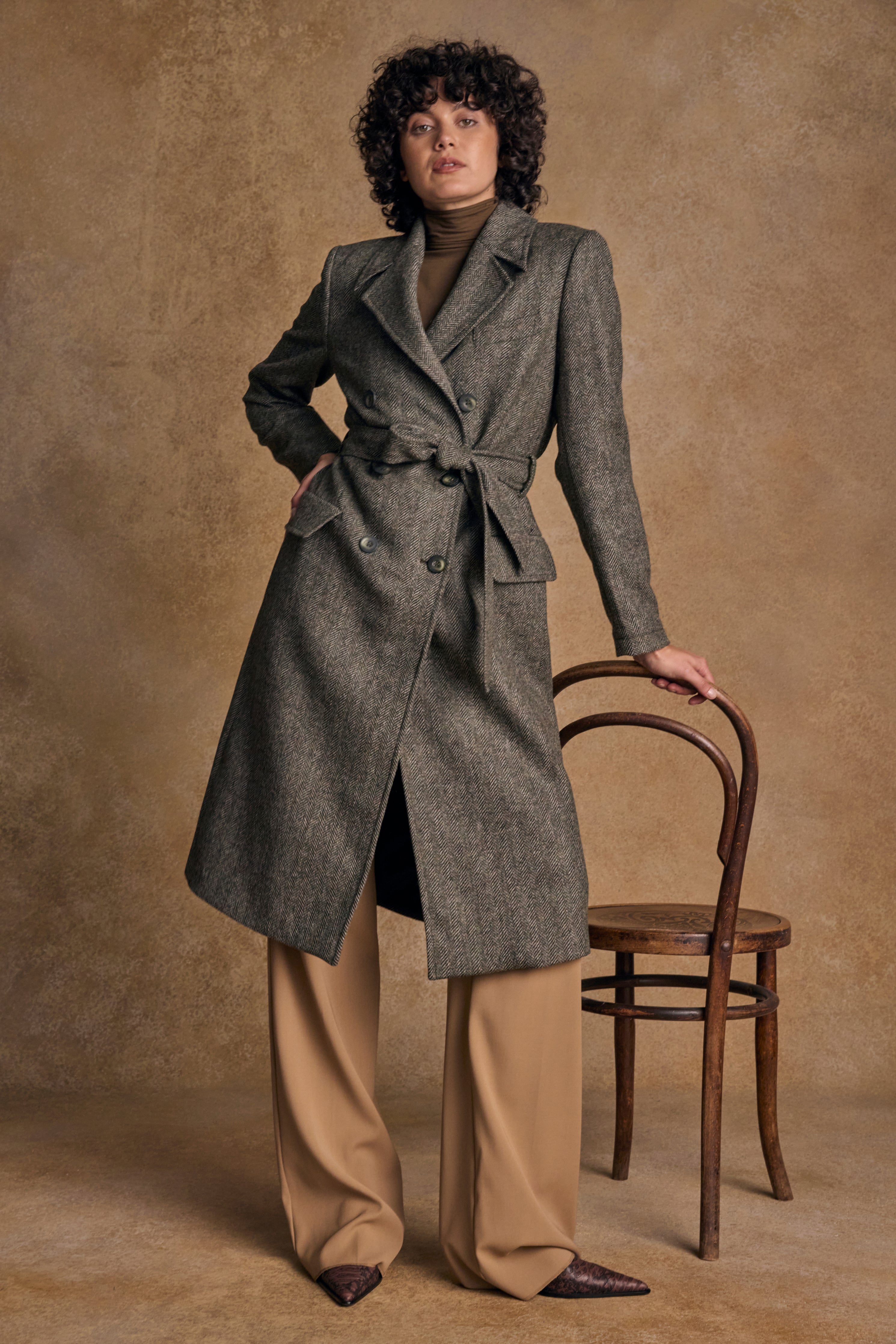 Clodagh Wool Coat - Olive Teal Herringbone