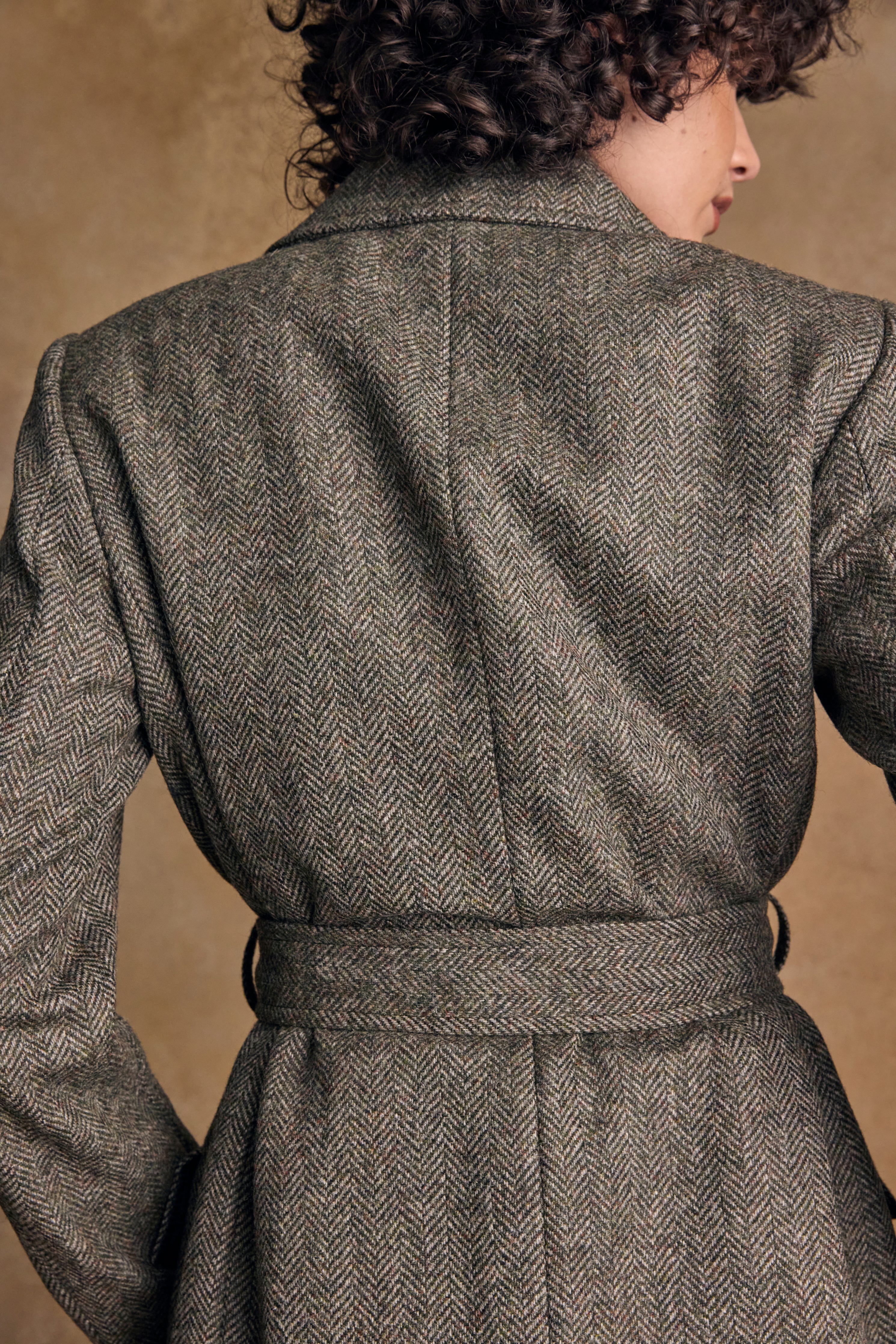 Clodagh Wool Coat - Olive Teal Herringbone