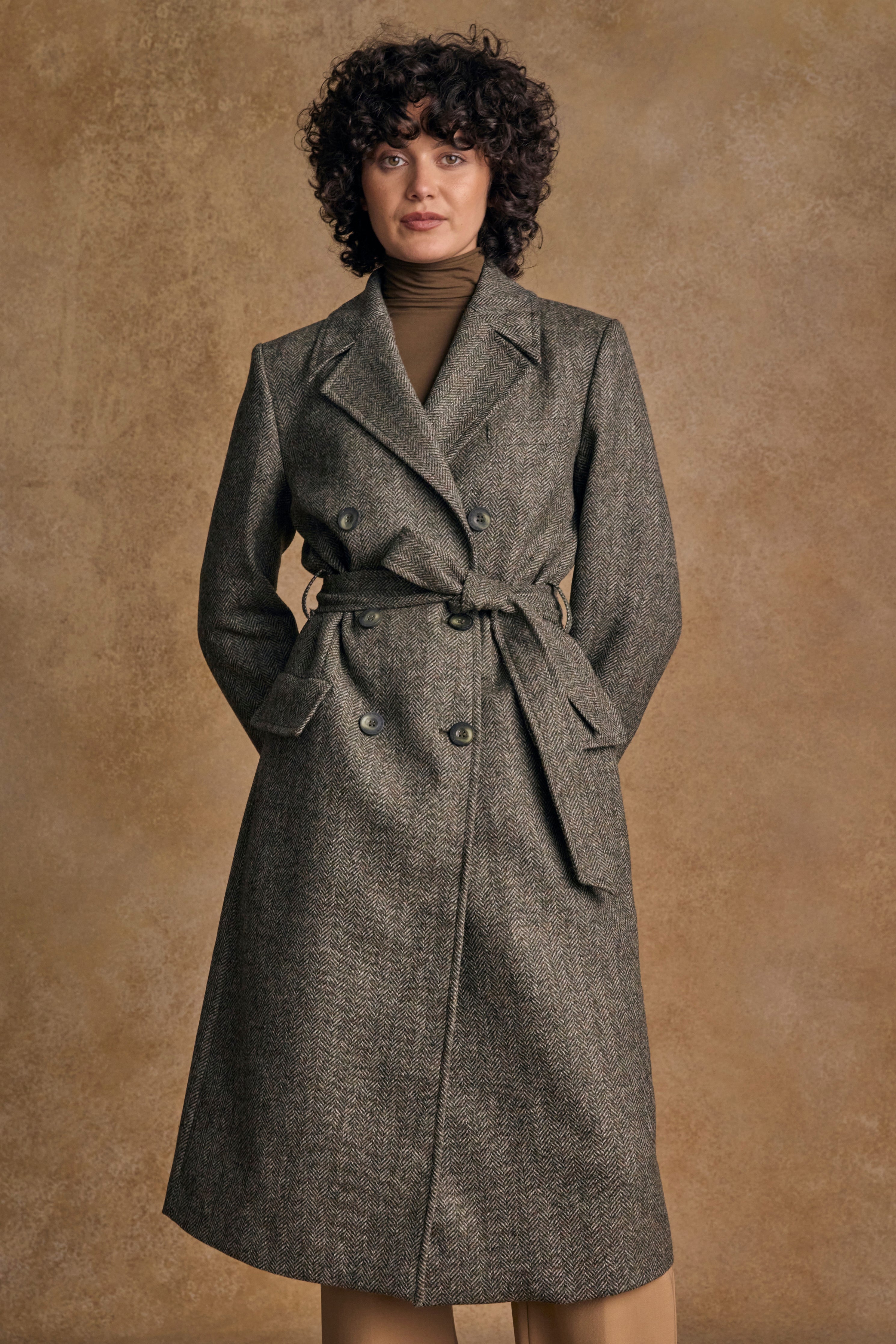 Clodagh Wool Coat - Olive Teal Herringbone