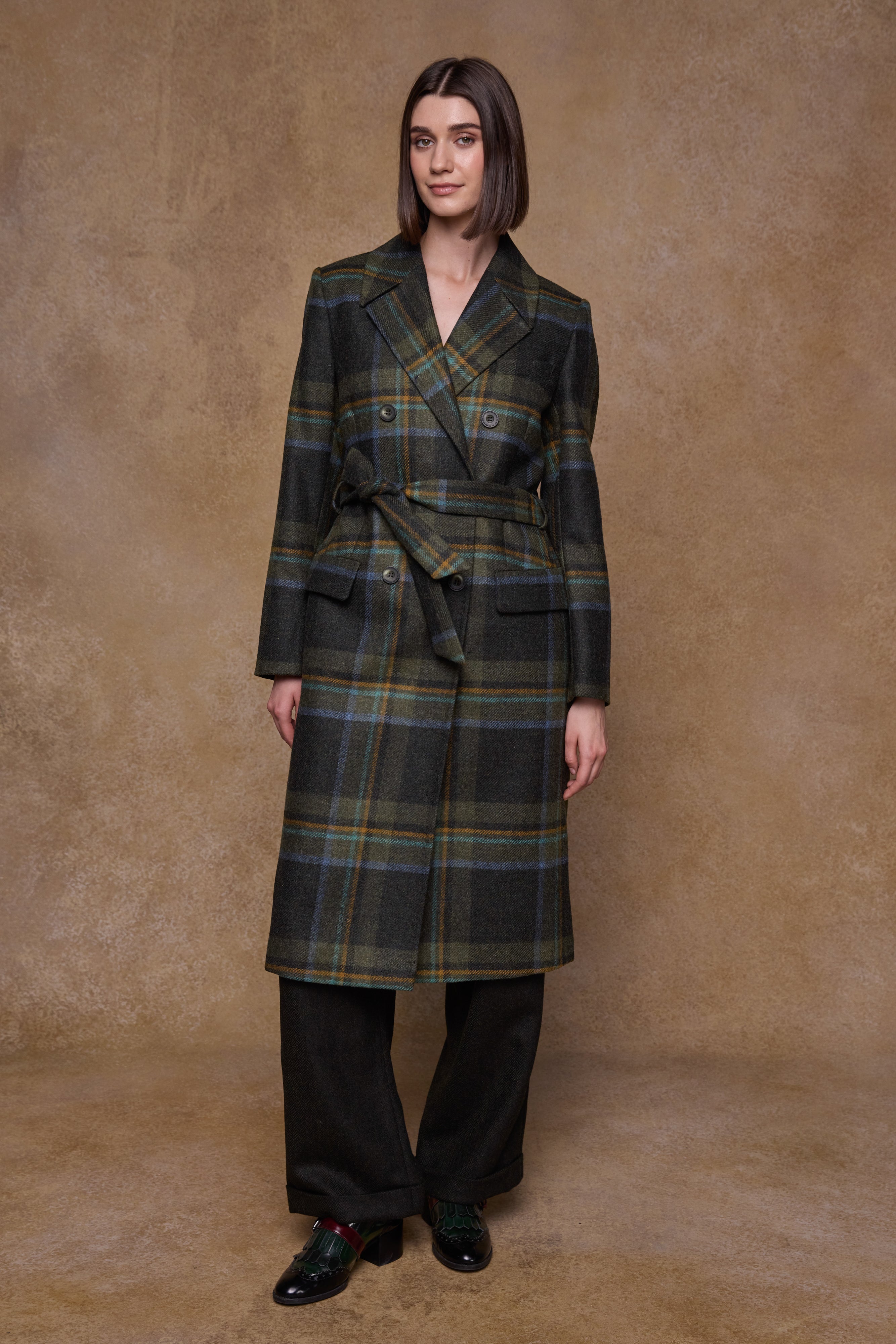 Clodagh Wool Coat - Sage & Emerald Check