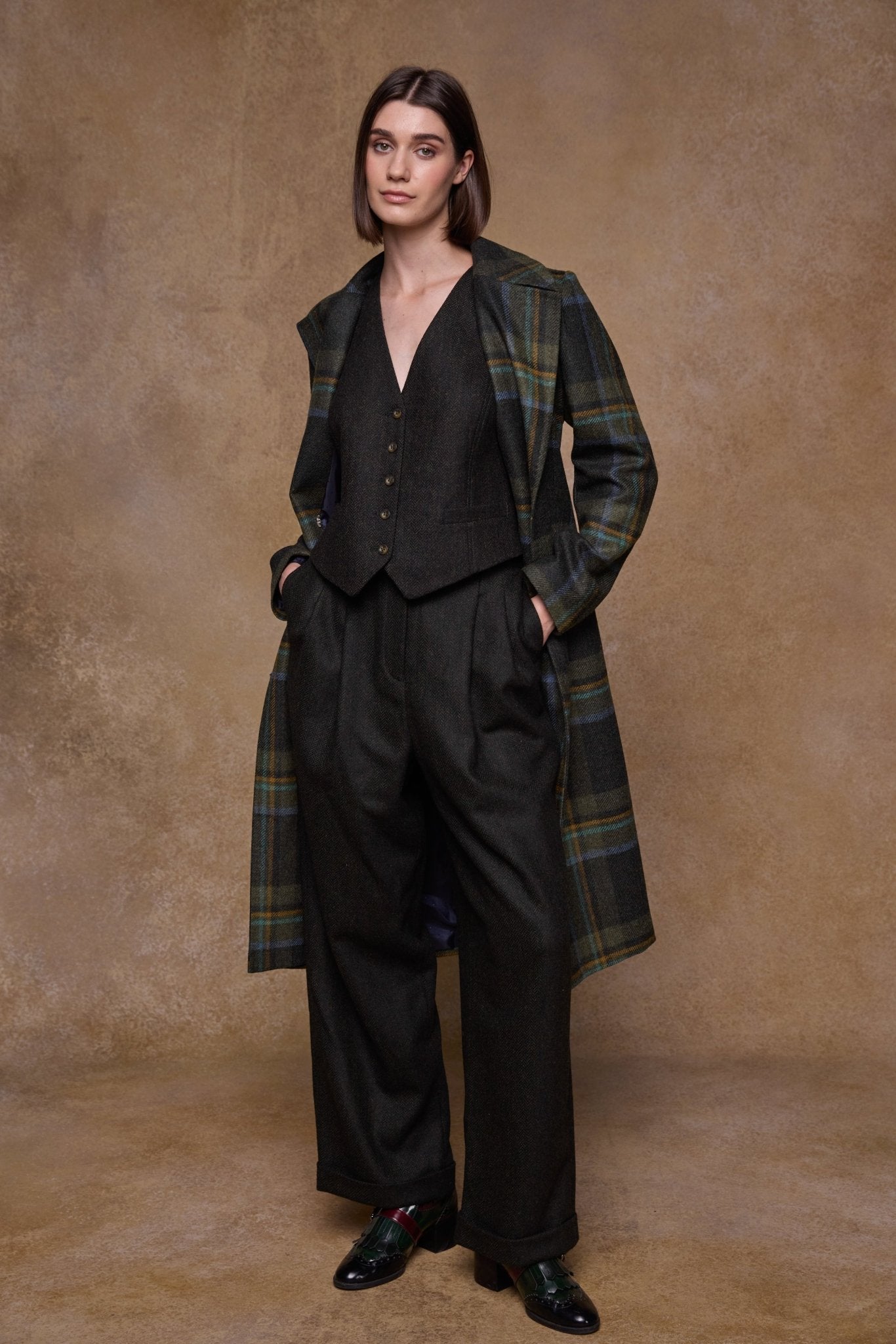Jack Murphy Clothing - Faye Tweed Trousers - Green Herringbone - Tweed