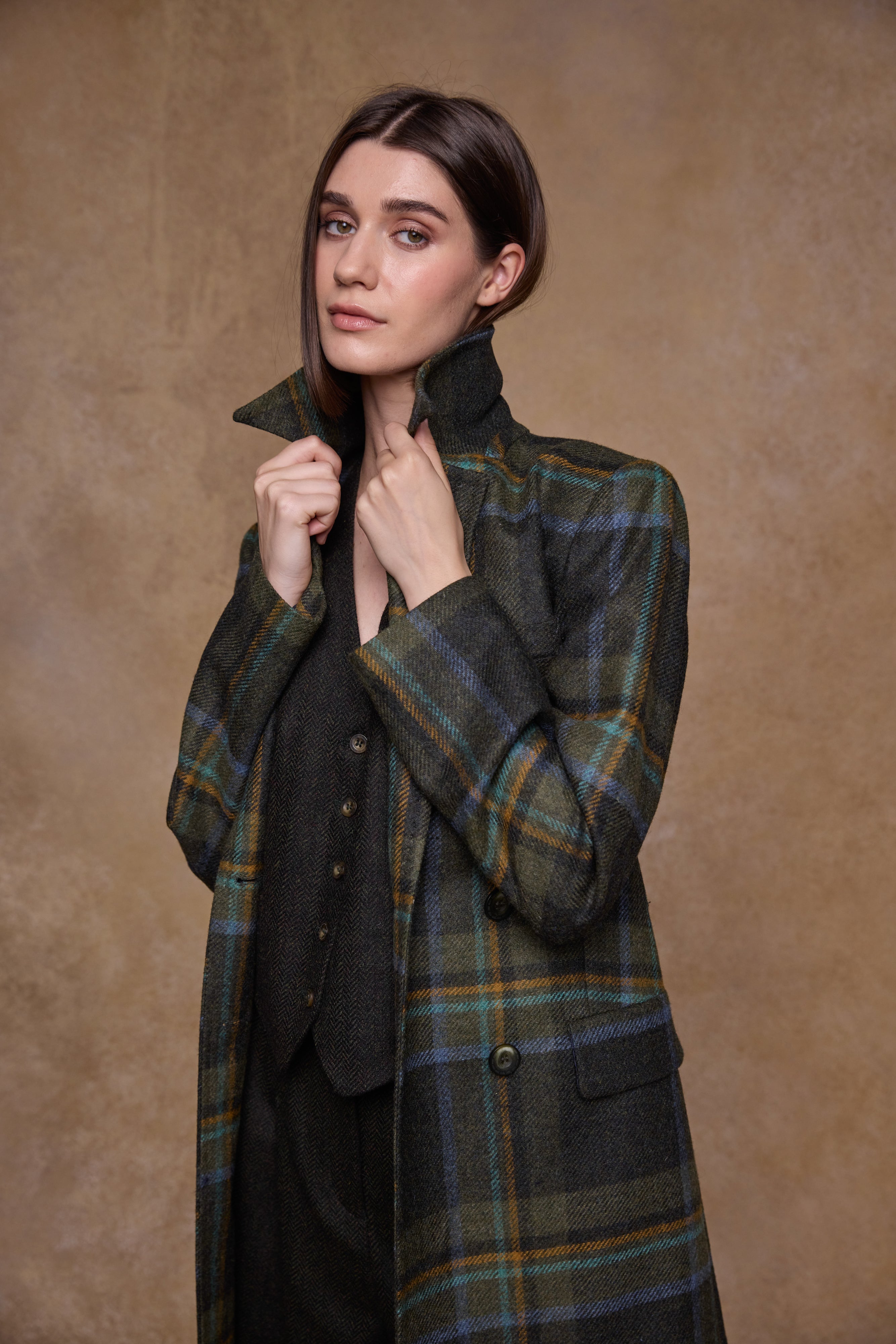 Clodagh Wool Coat - Sage & Emerald Check