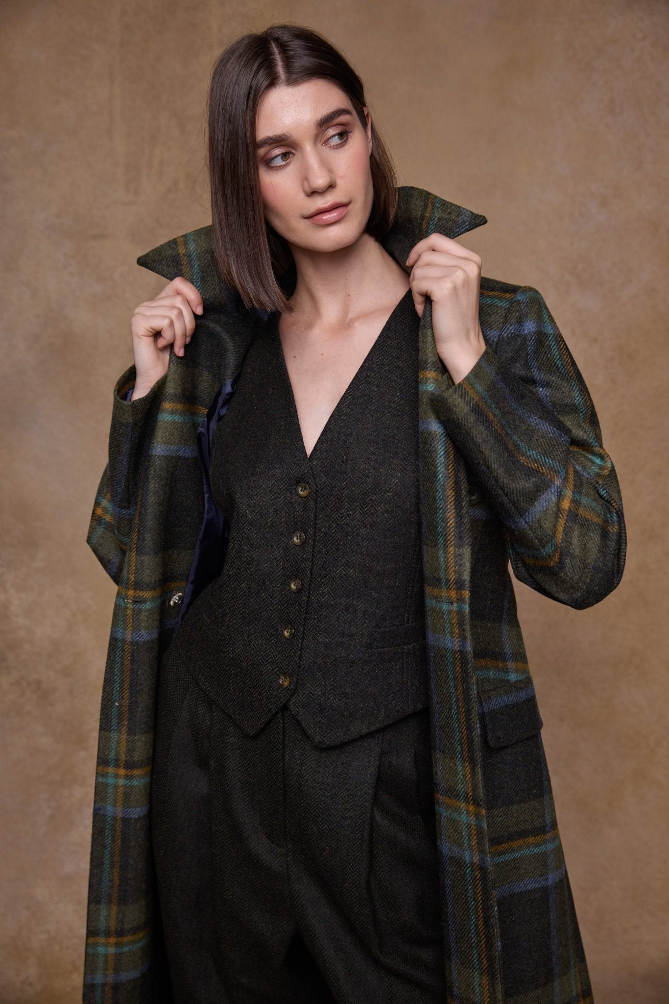 Clodagh Wool Coat - Sage & Emerald Check