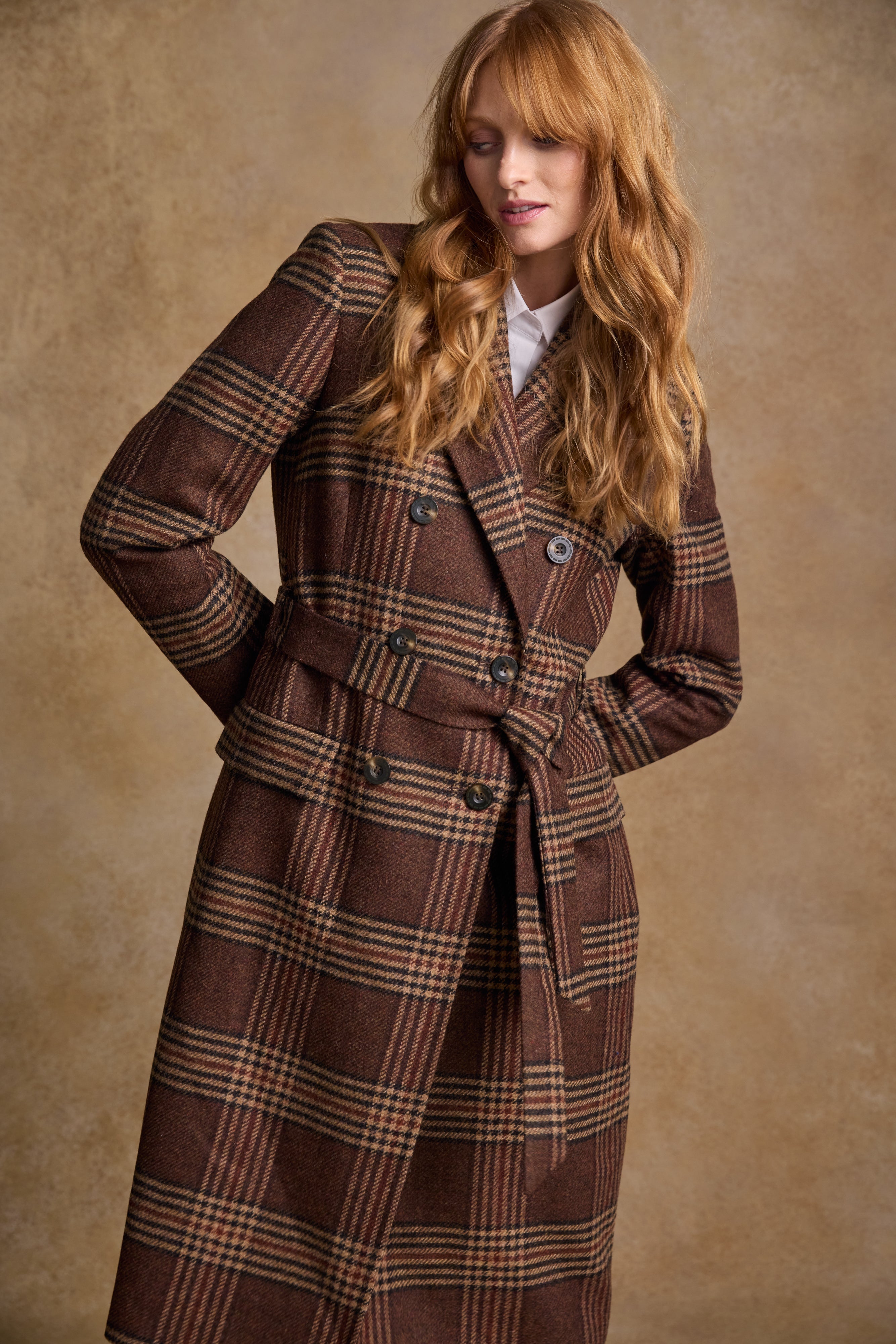Clodagh Wool Coat - Tobacco Check