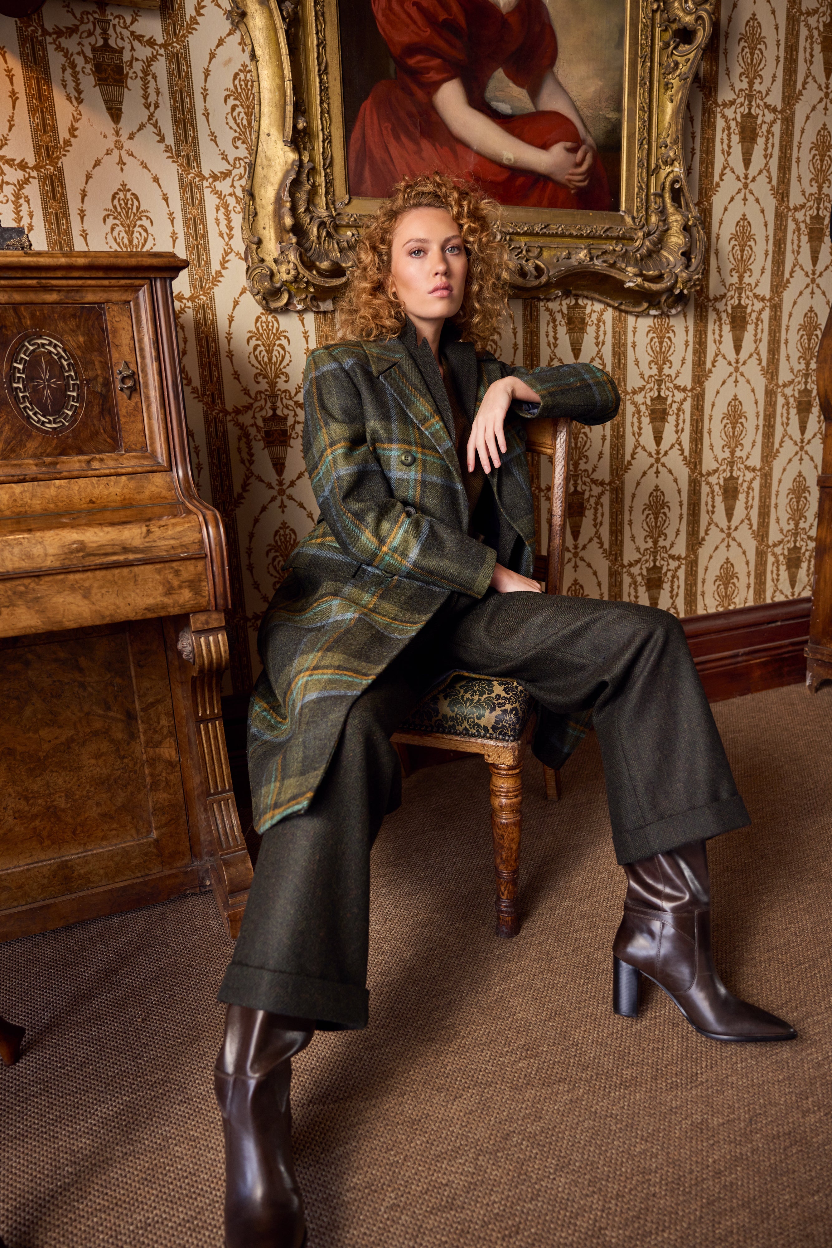 Clodagh Wool Coat - Sage & Emerald Check