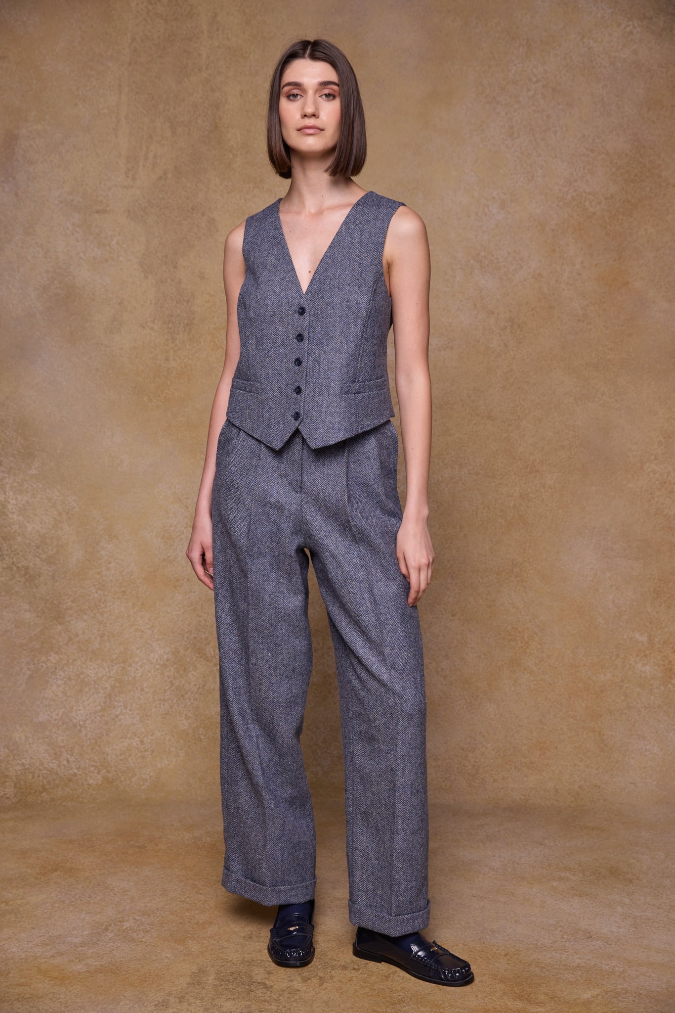 Colleen Tweed Waistcoat - Denim Herringbone