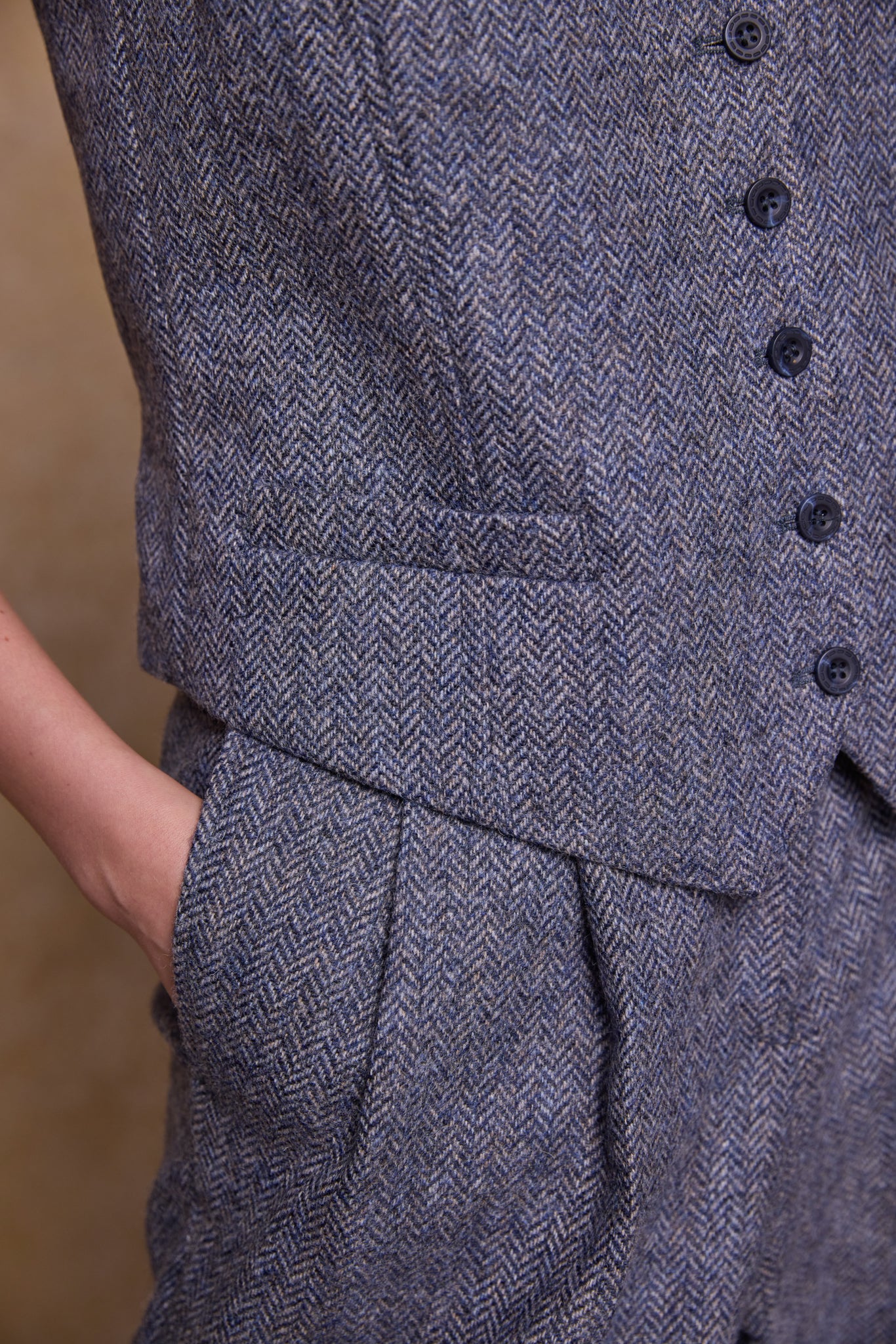 Colleen Tweed Waistcoat - Denim Herringbone