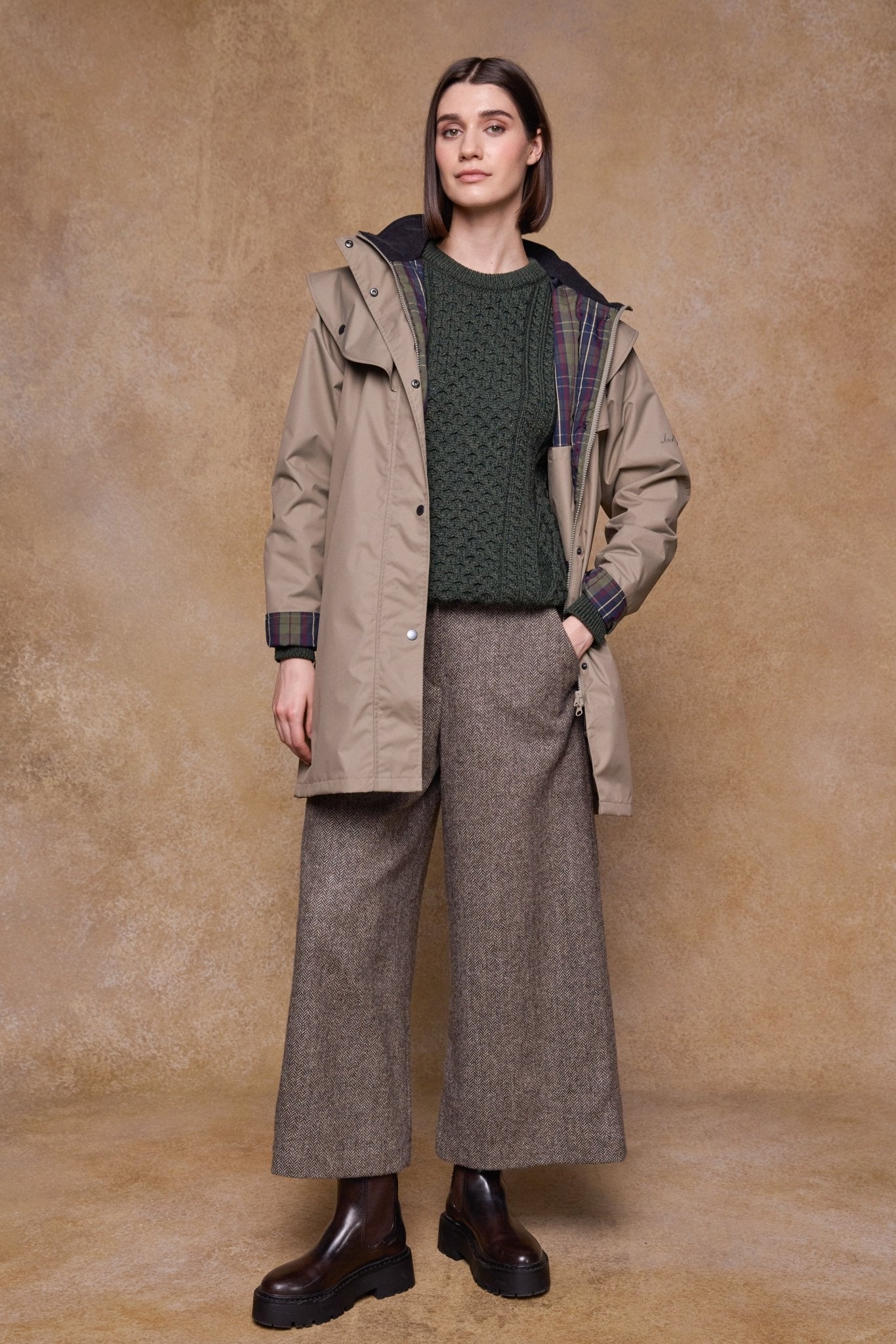 Jack Murphy Ireland - Enya Tweed Culottes - Light Tan Herringbone - Tweed