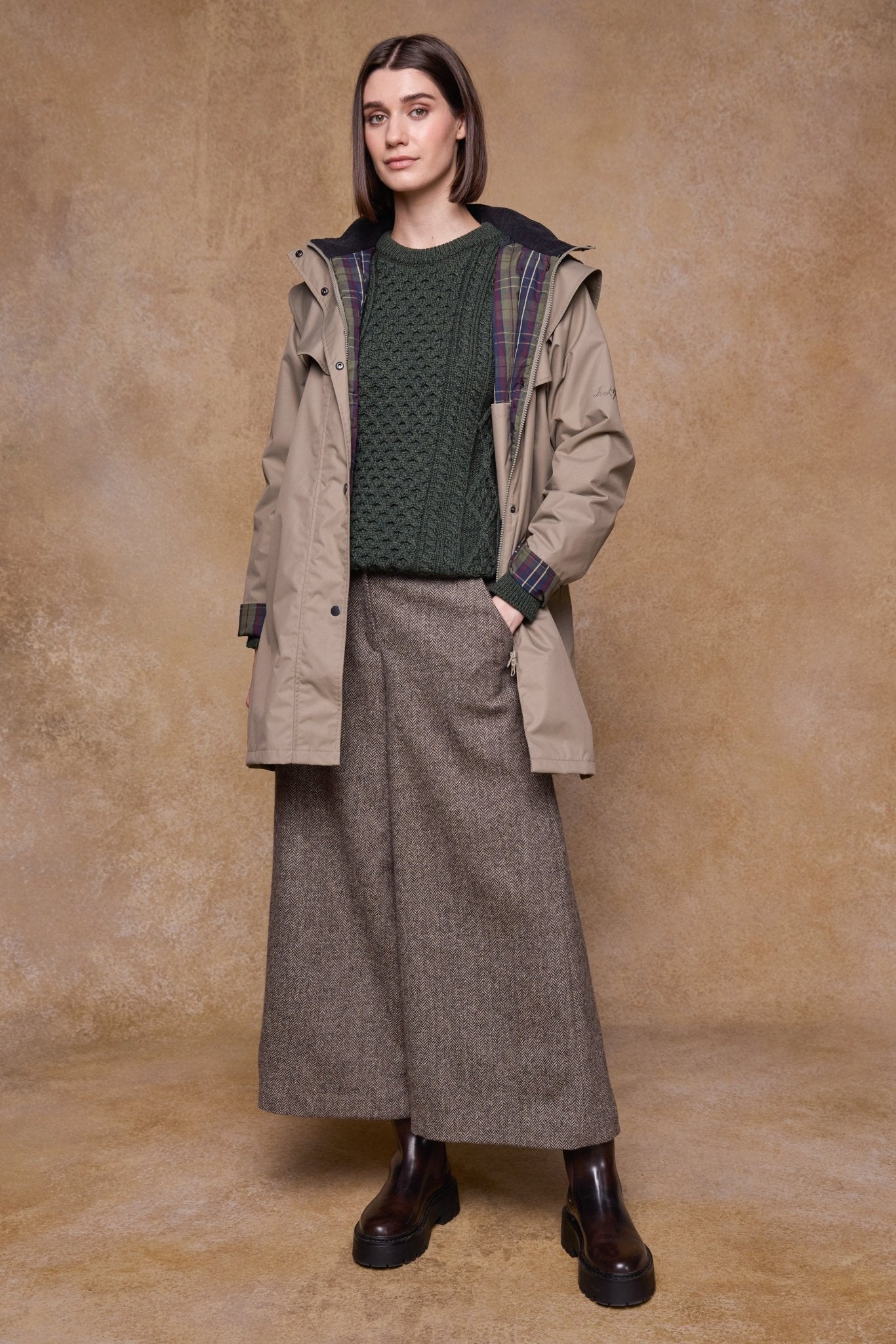 Jack Murphy Clothing - Enya Tweed Culottes - Light Tan Herringbone - Tweed