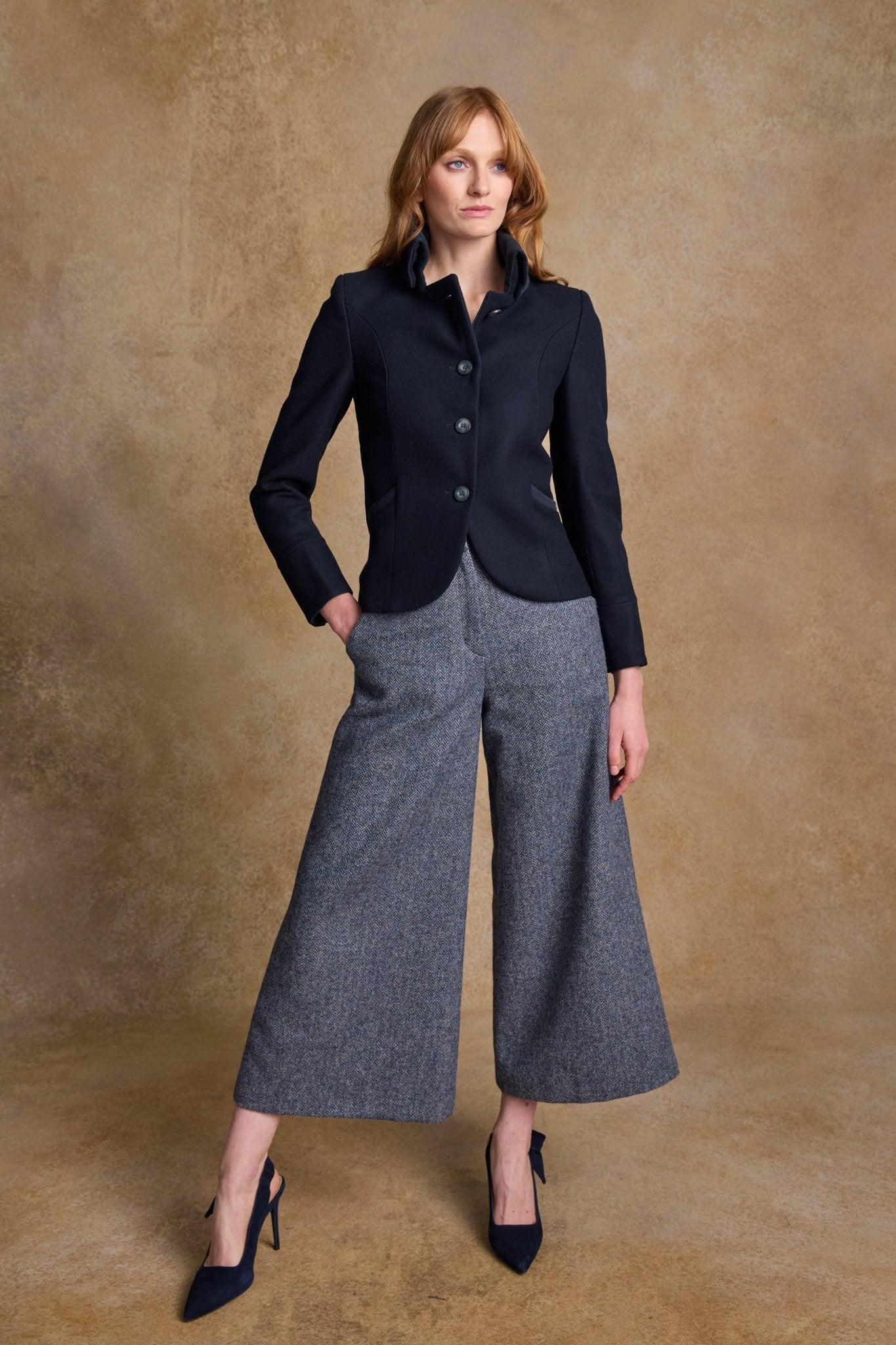 Enya Tweed Culottes - Denim Herringbone