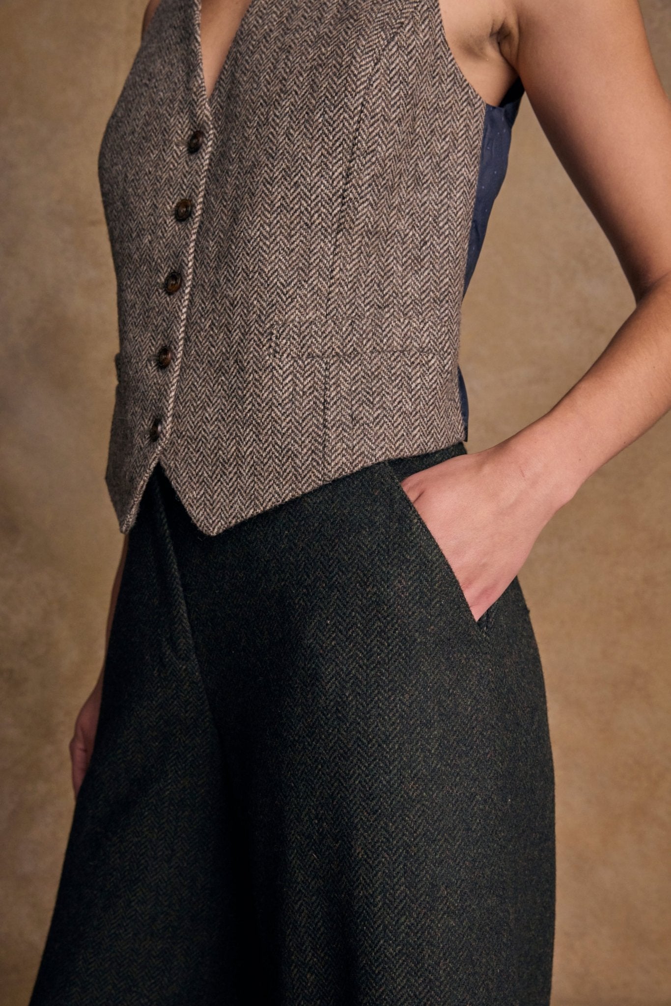 Jack Murphy Ireland - Enya Tweed Culottes - Green Herringbone - Tweed