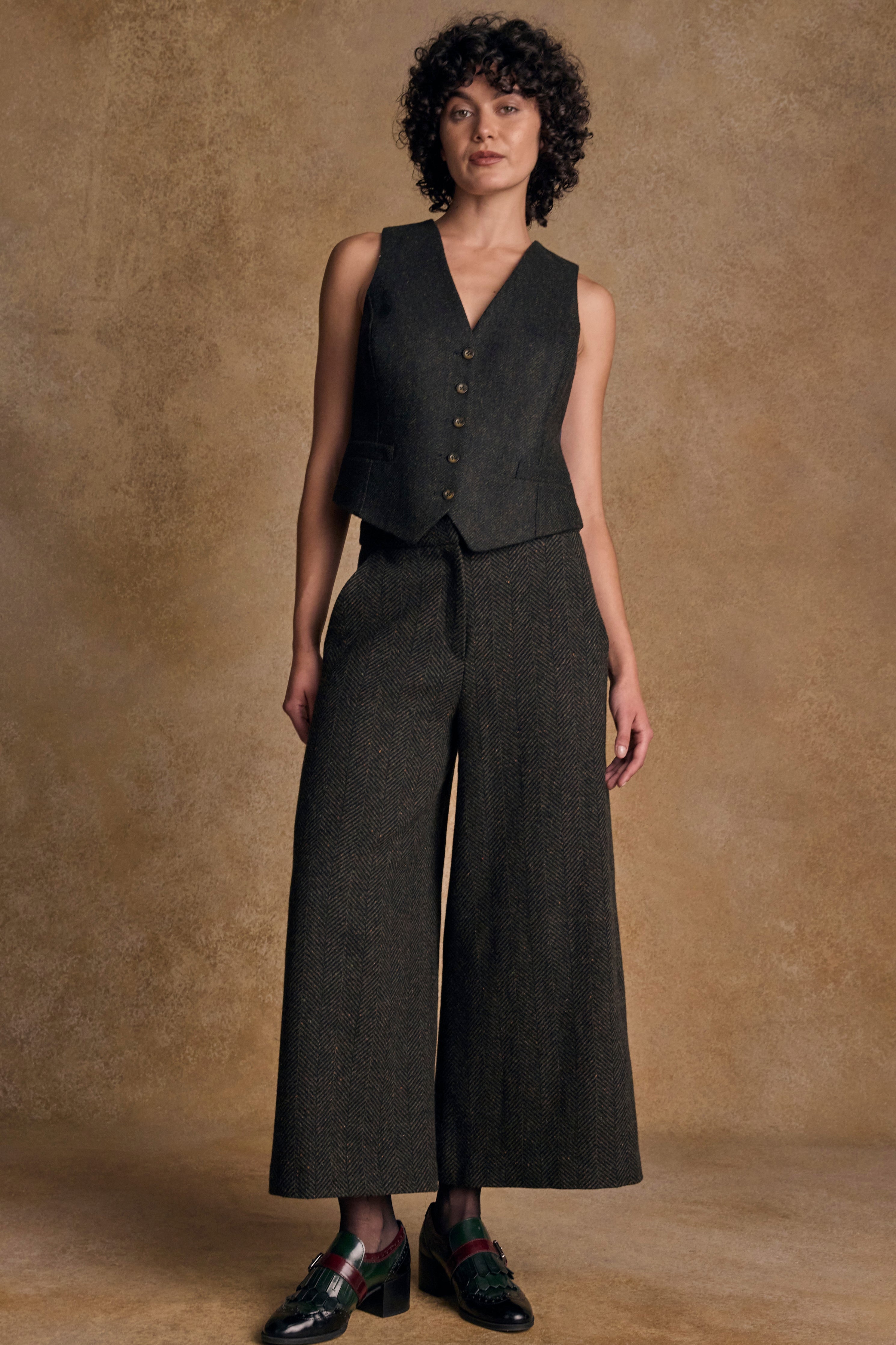 Enya Tweed Culottes - Donegal Pine Herringbone