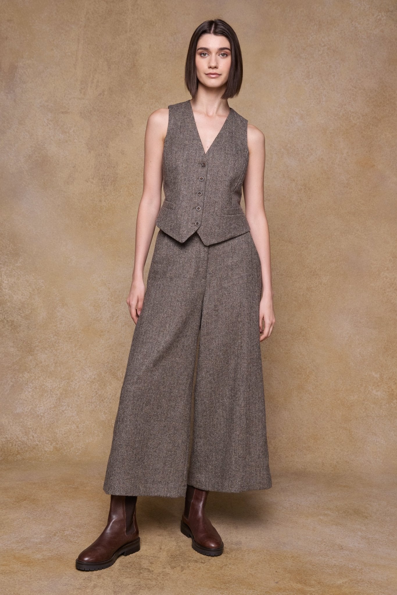 Jack Murphy Ireland - Enya Tweed Culottes - Light Tan Herringbone - Tweed