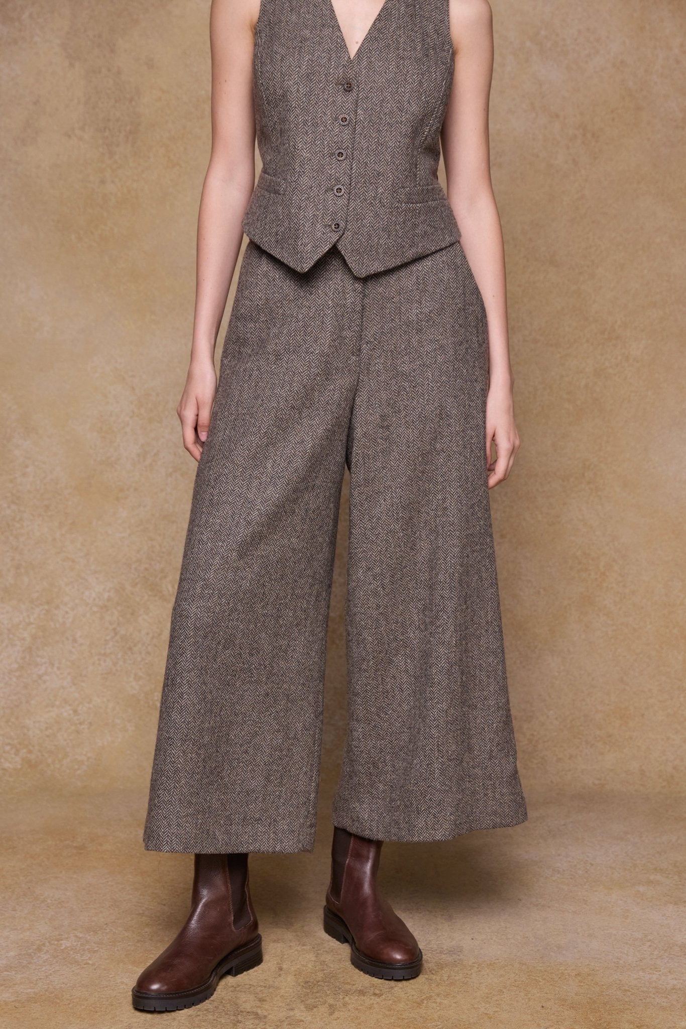 Jack Murphy Ireland - Enya Tweed Culottes - Light Tan Herringbone - Tweed