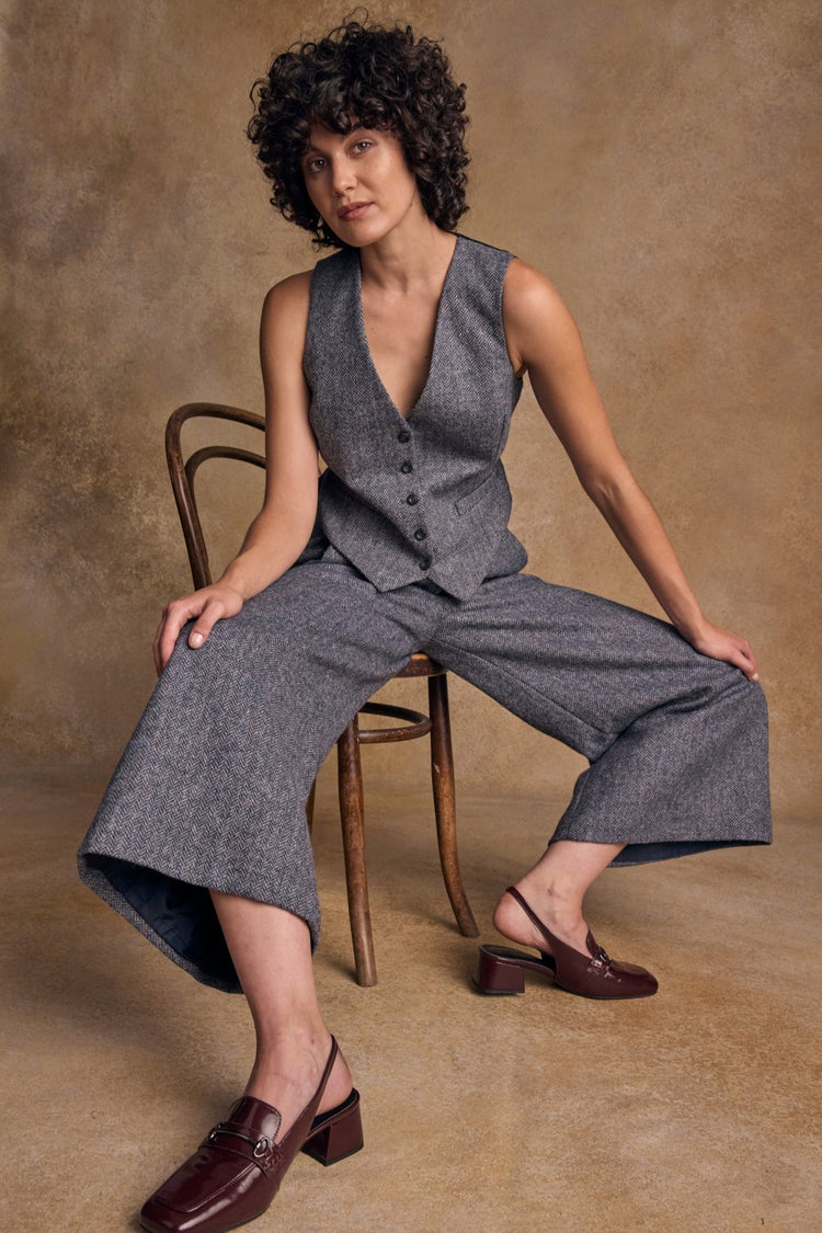 Jack Murphy Ireland - Heidi Tweed Waistcoat - Denim Herringbone - Tweed