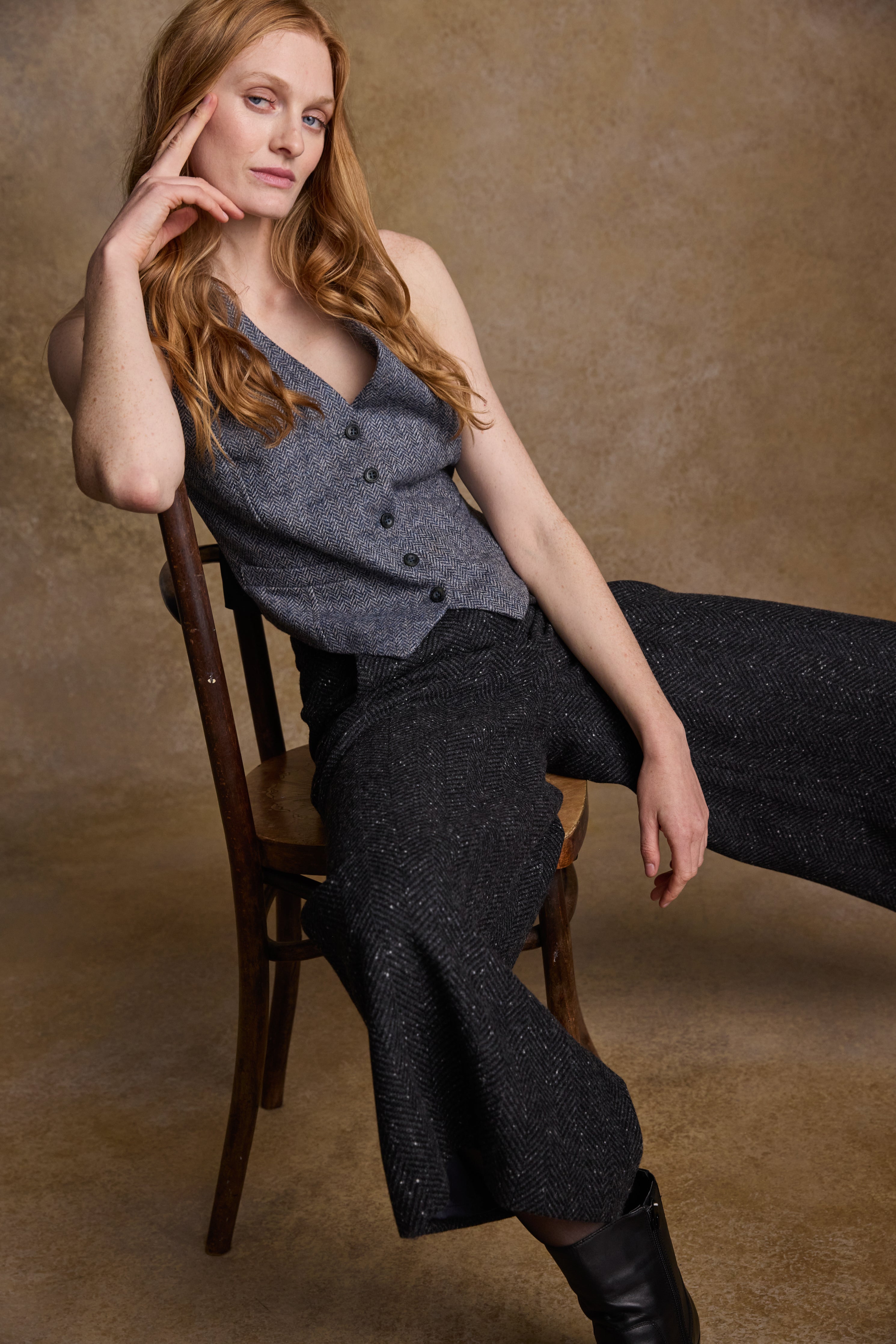 Enya Tweed Culottes - Donegal Grey Herringbone