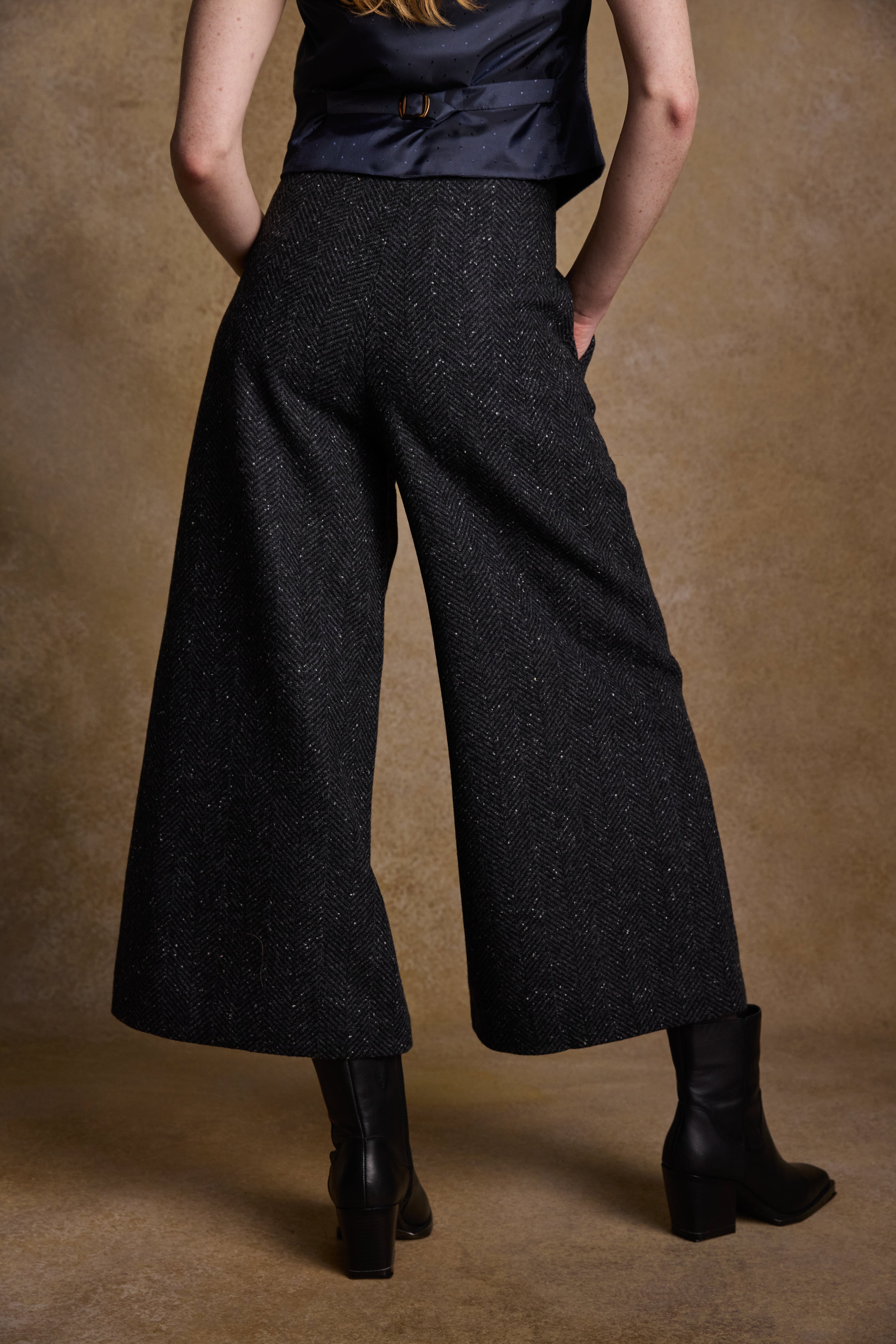 Enya Tweed Culottes - Donegal Grey Herringbone