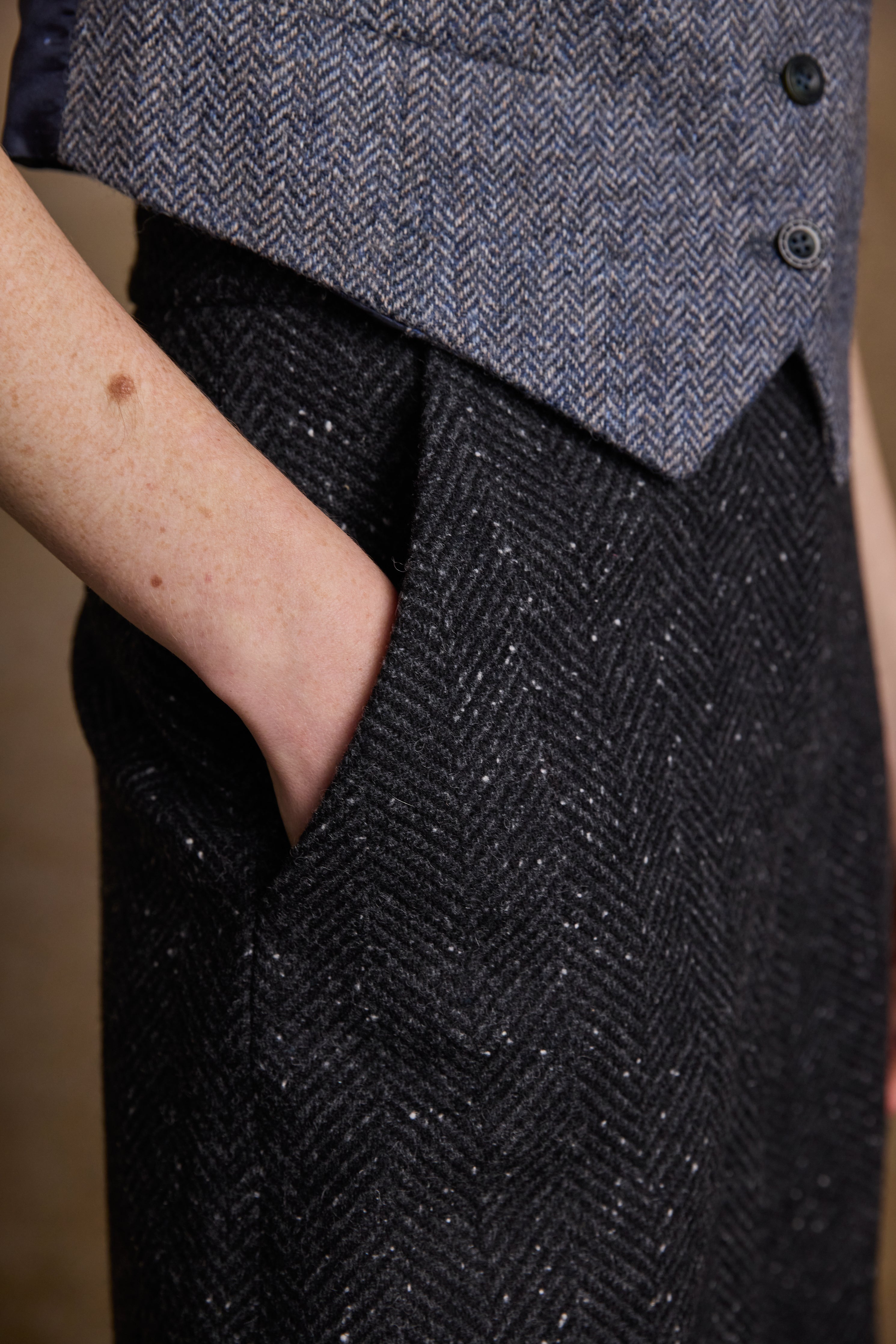 Enya Tweed Culottes - Donegal Grey Herringbone