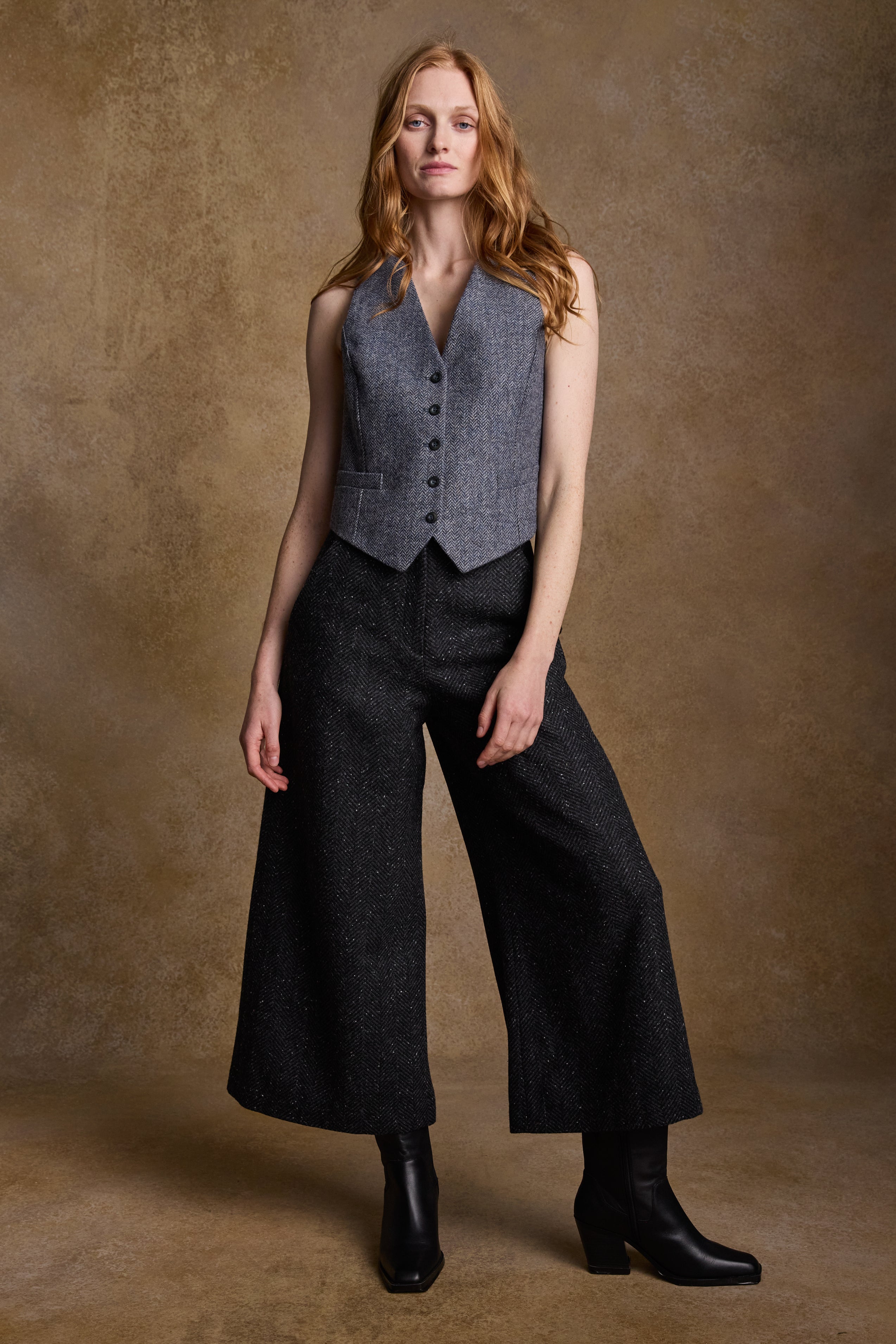 Enya Tweed Culottes - Donegal Grey Herringbone