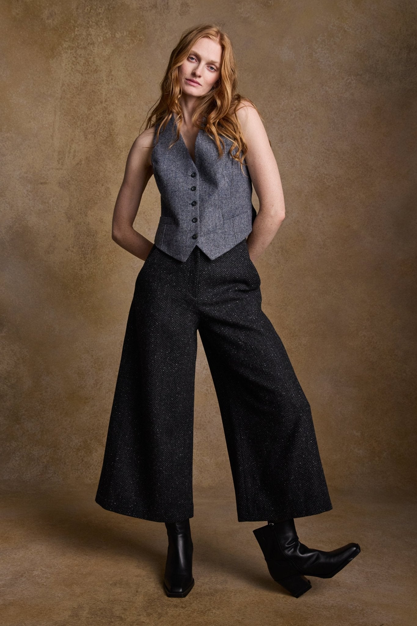 Jack Murphy Ireland - Heidi Tweed Waistcoat - Denim Herringbone - Tweed