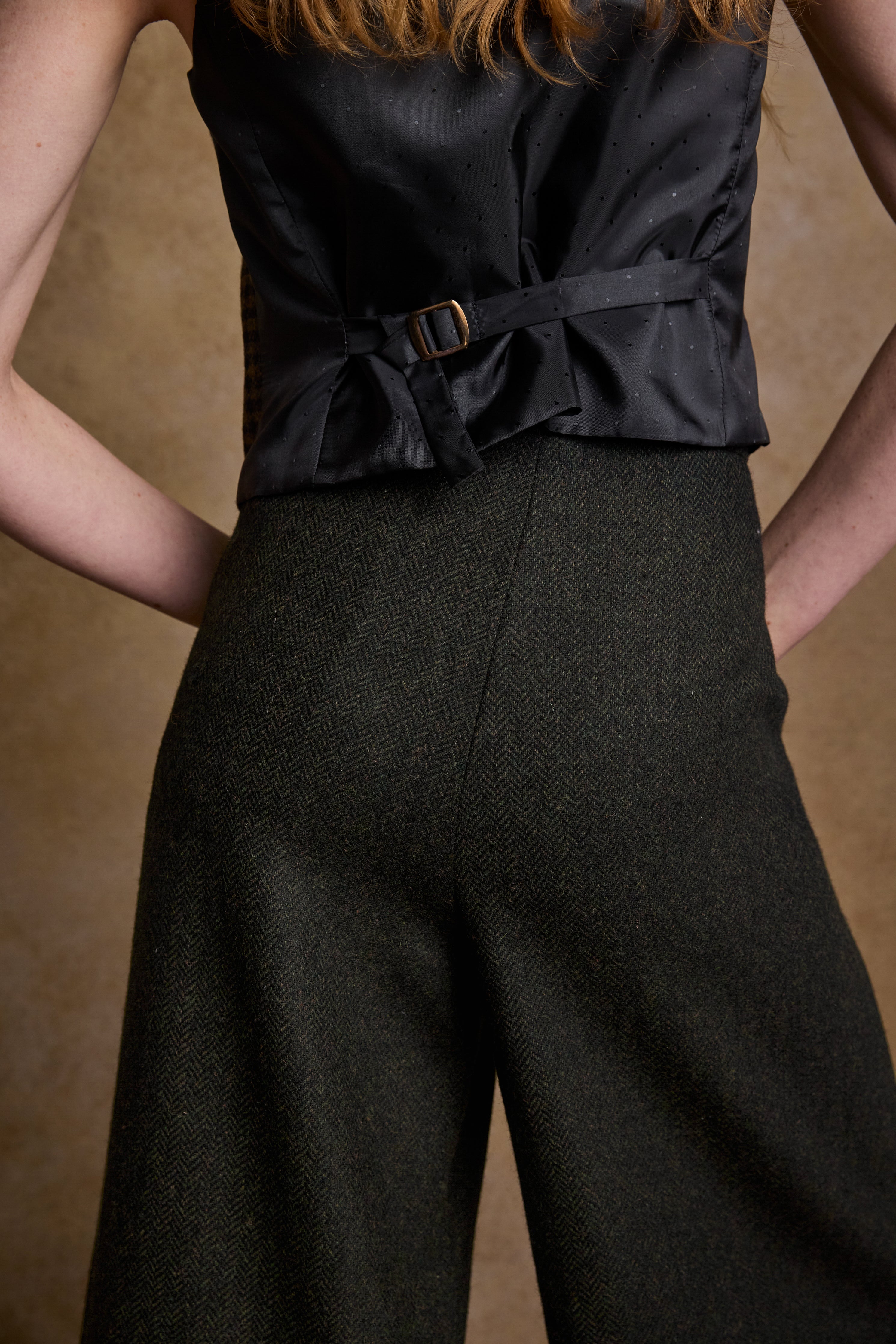 Eva Tweed Waistcoat - Deep Green Herringbone