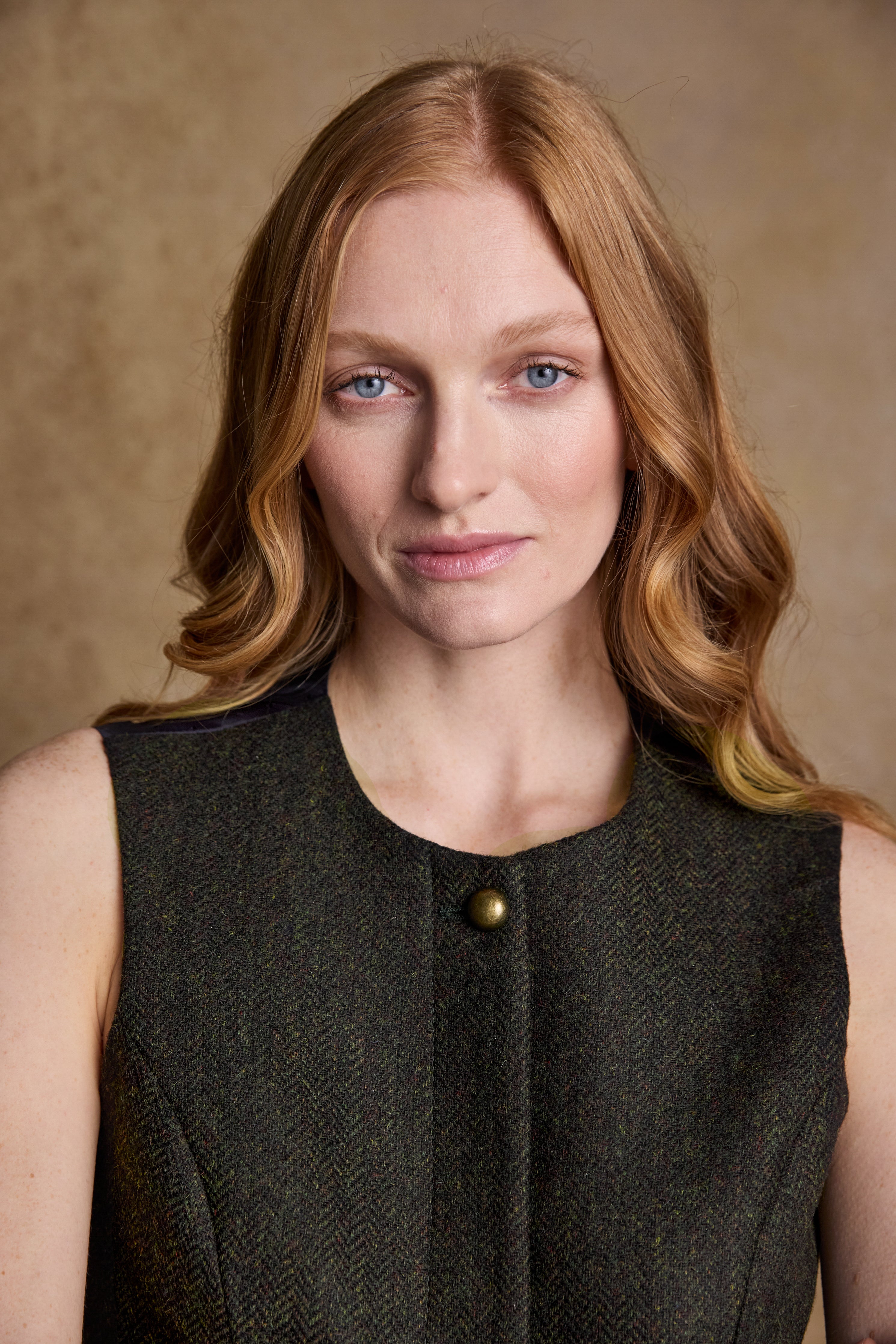 Eva Tweed Waistcoat - Deep Green Herringbone