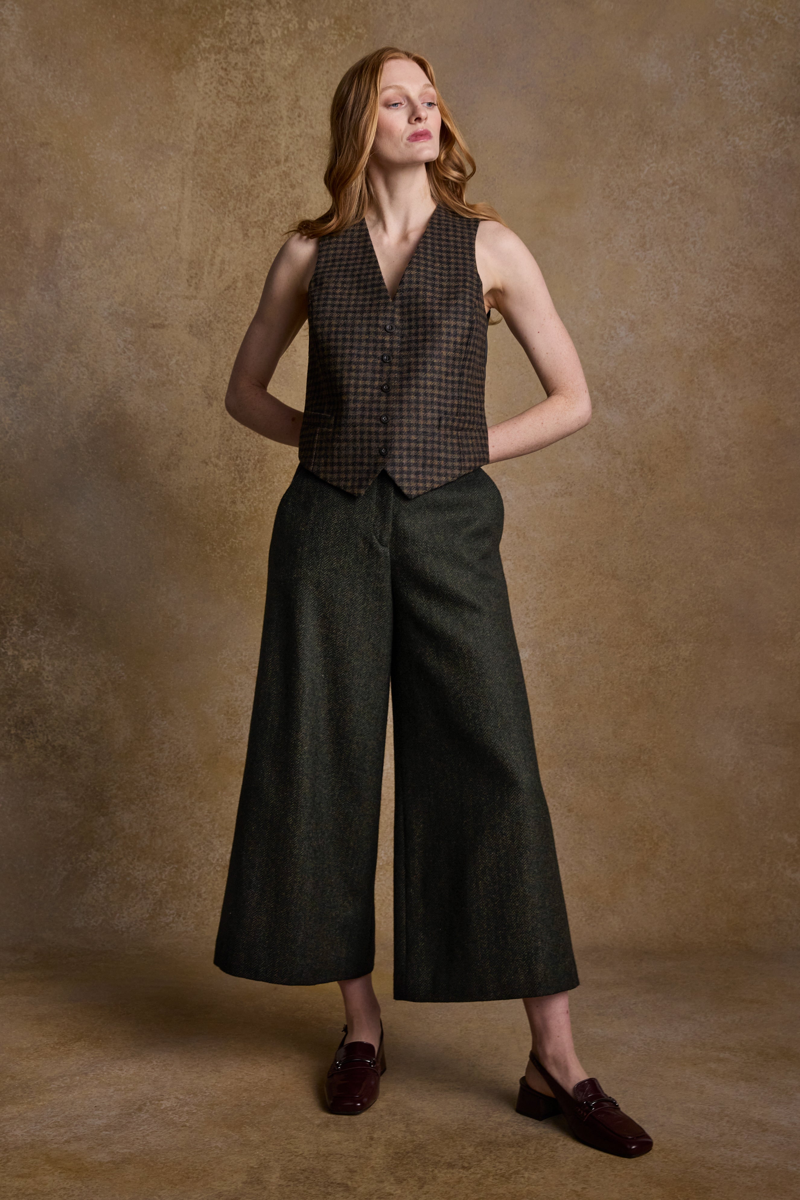 Enya Tweed Culottes - Green Herringbone