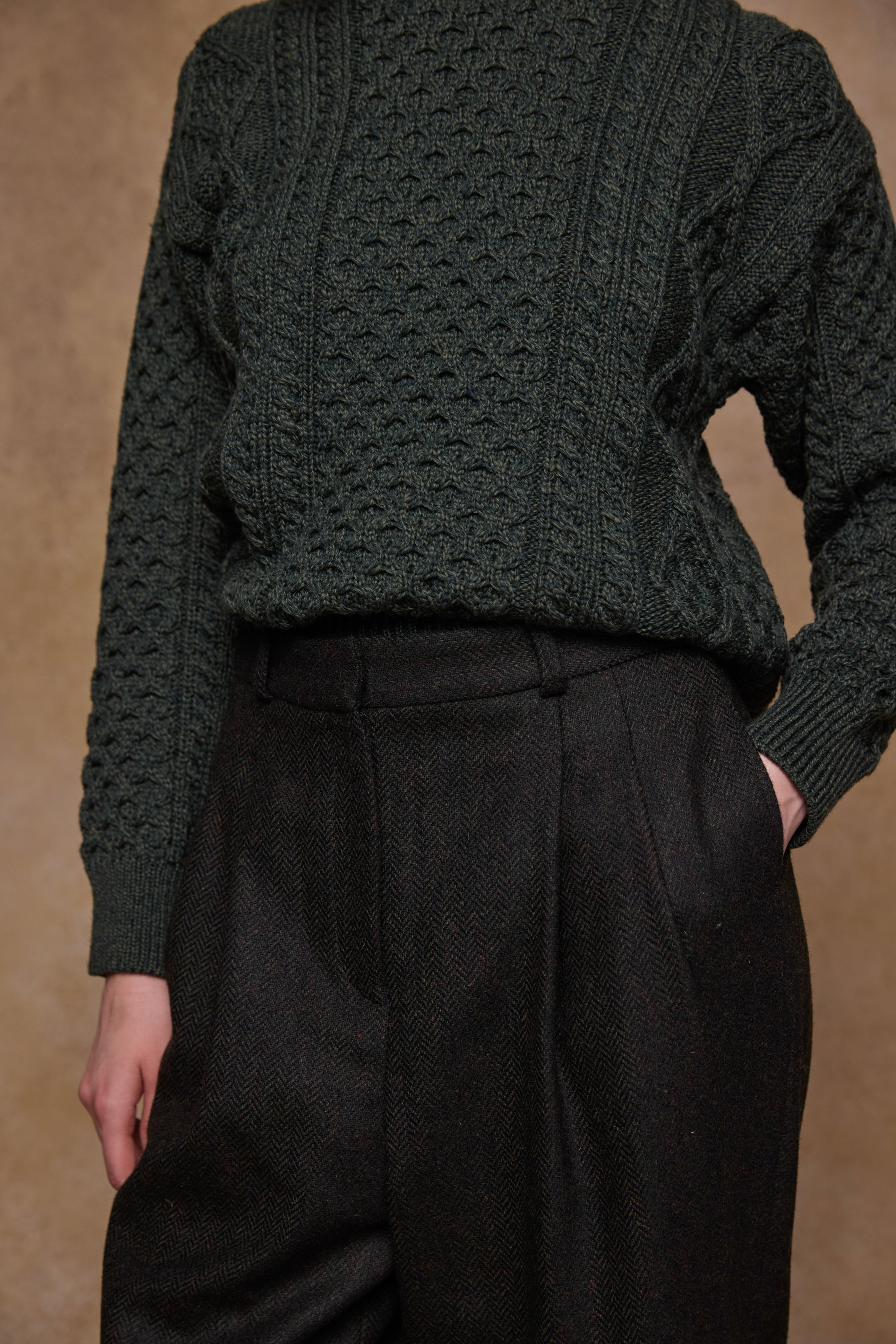 Faye Tweed Trousers - Green Herringbone