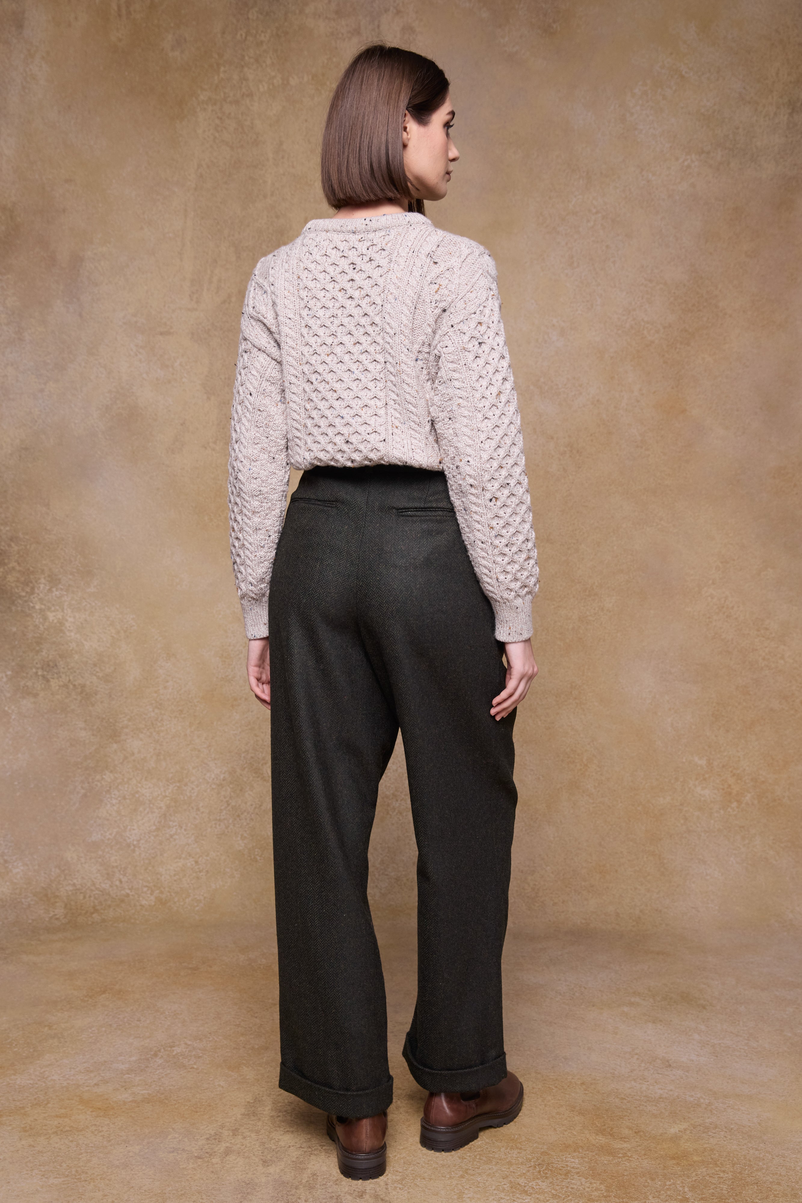 Faye Tweed Trousers - Green Herringbone