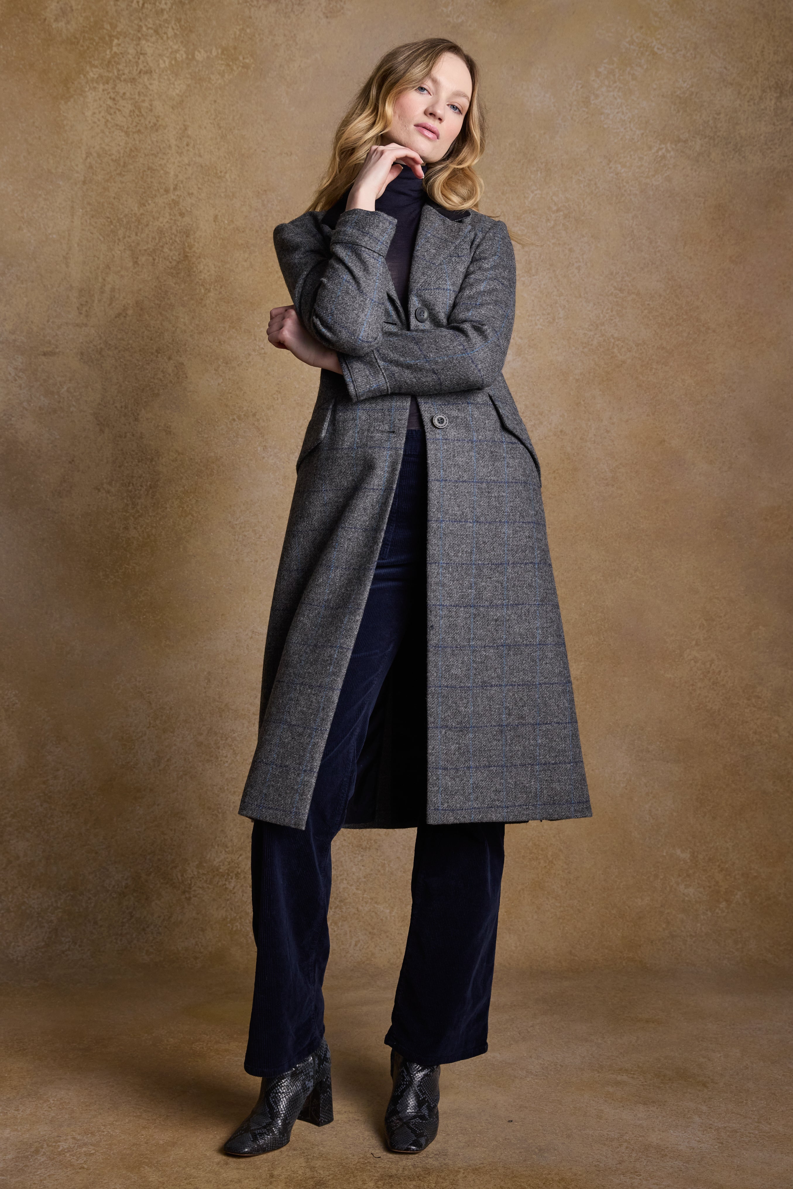 Long grey tweed coat best sale