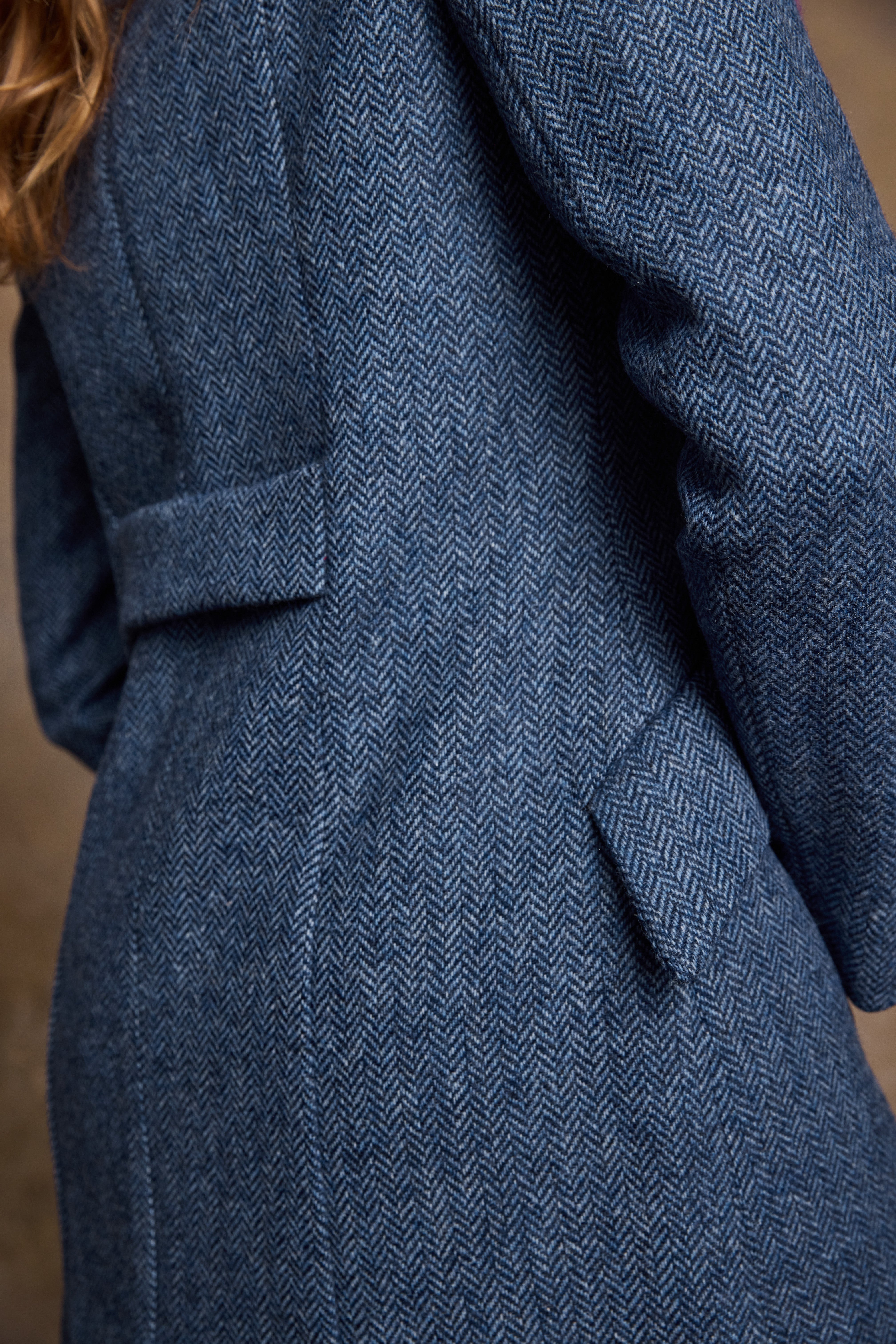 Fran Tweed Coat - Light Blue Herringbone