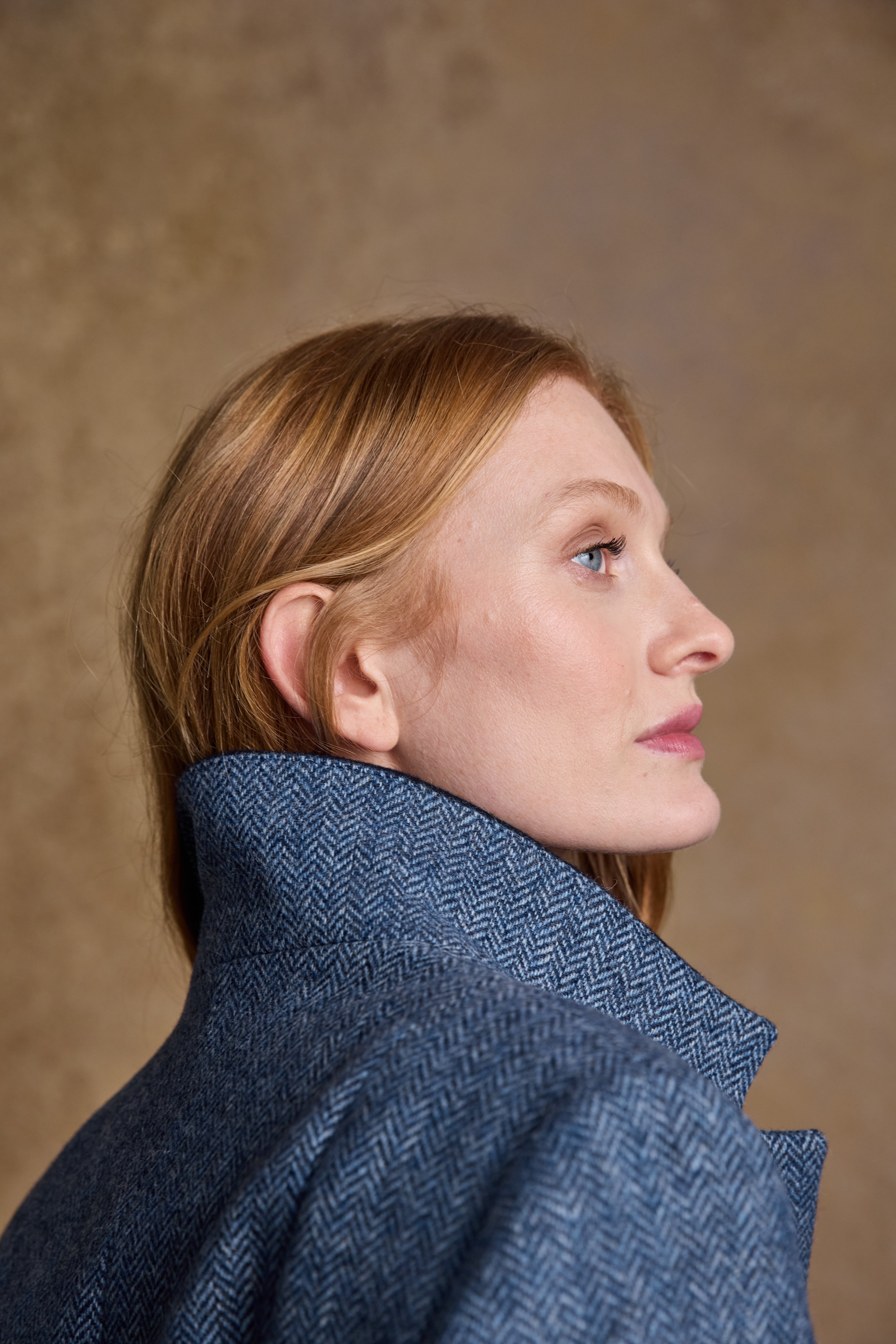 Fran Tweed Coat - Light Blue Herringbone