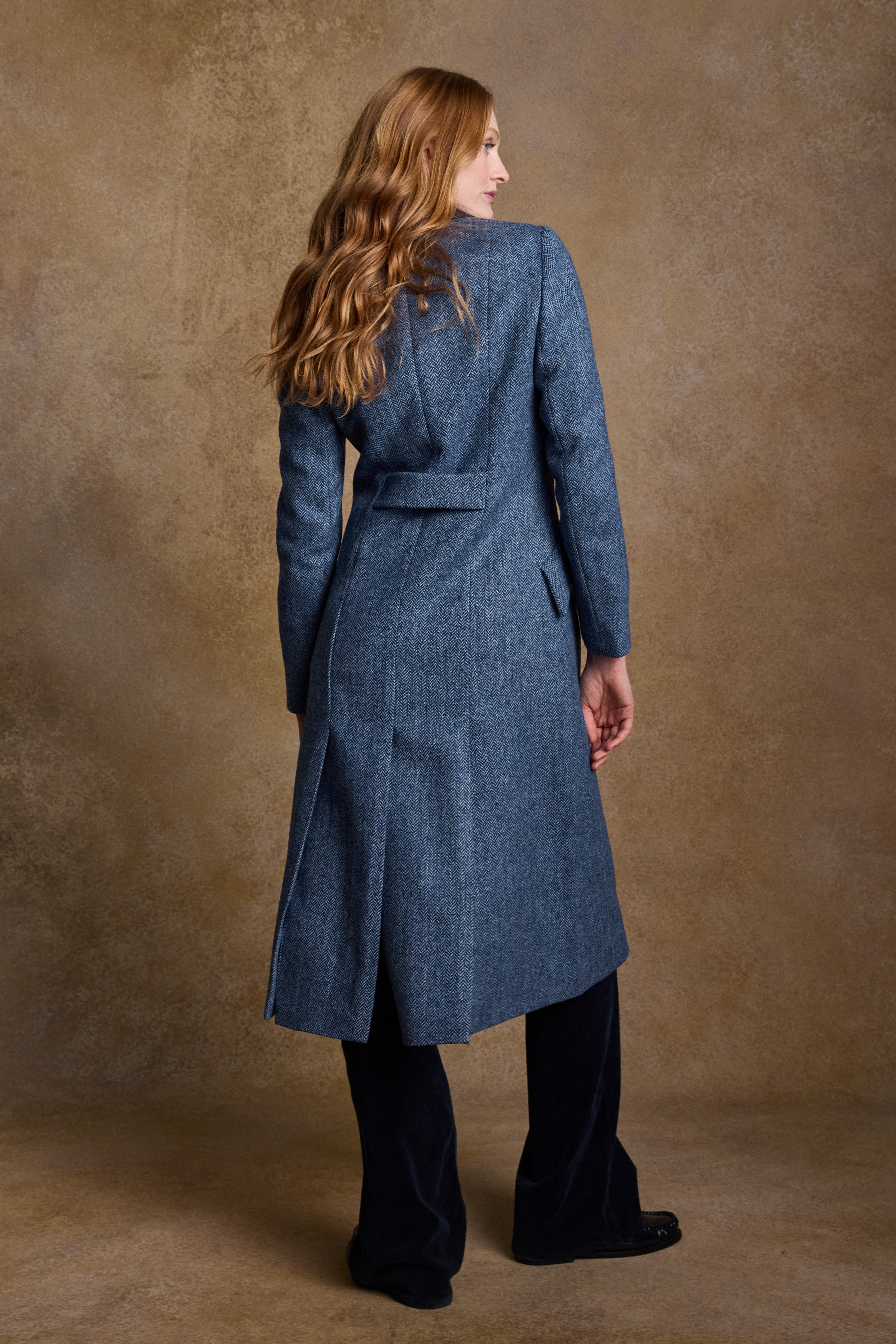 Fran Tweed Coat - Light Blue Herringbone