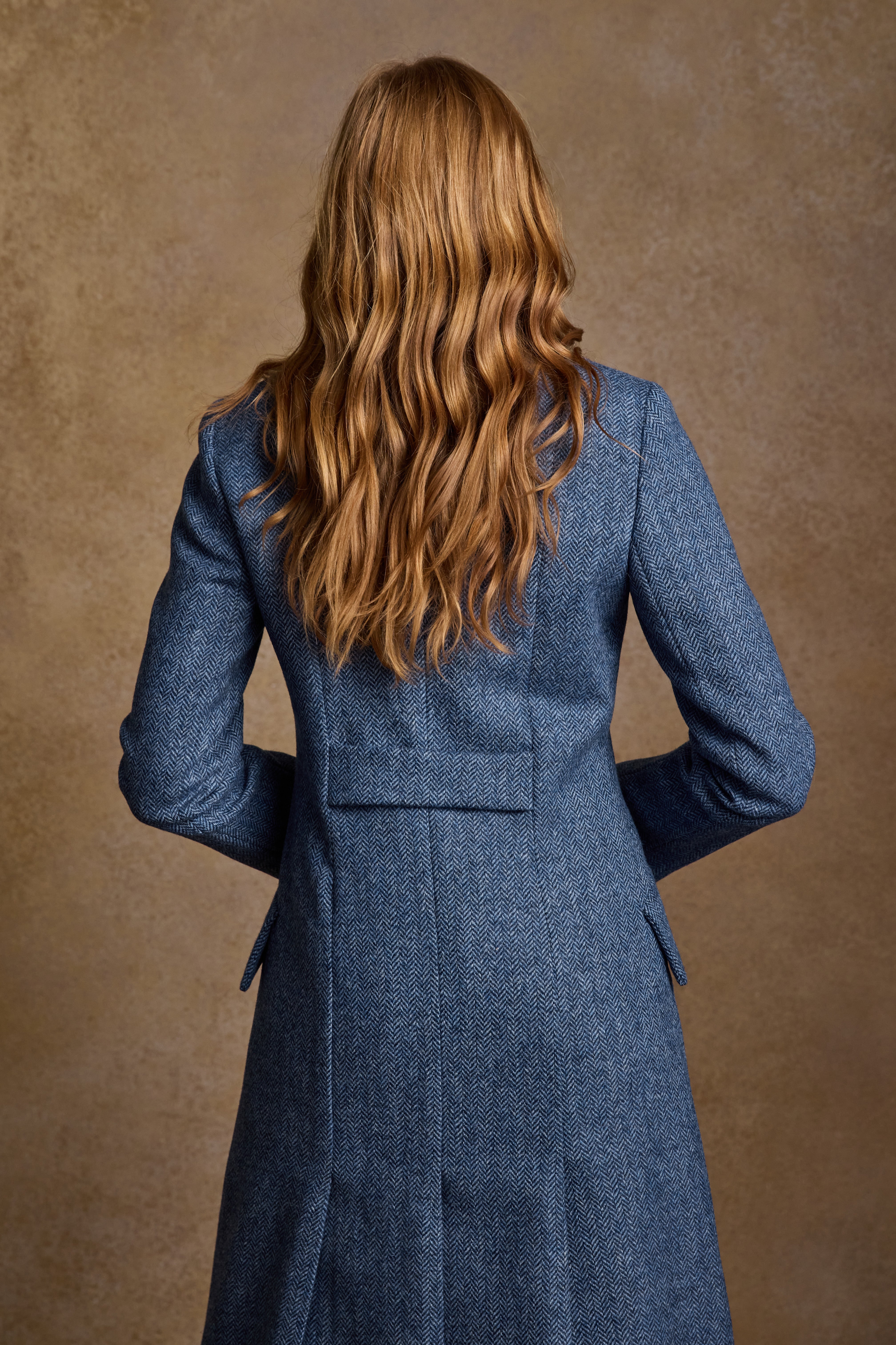 Fran Tweed Coat - Light Blue Herringbone