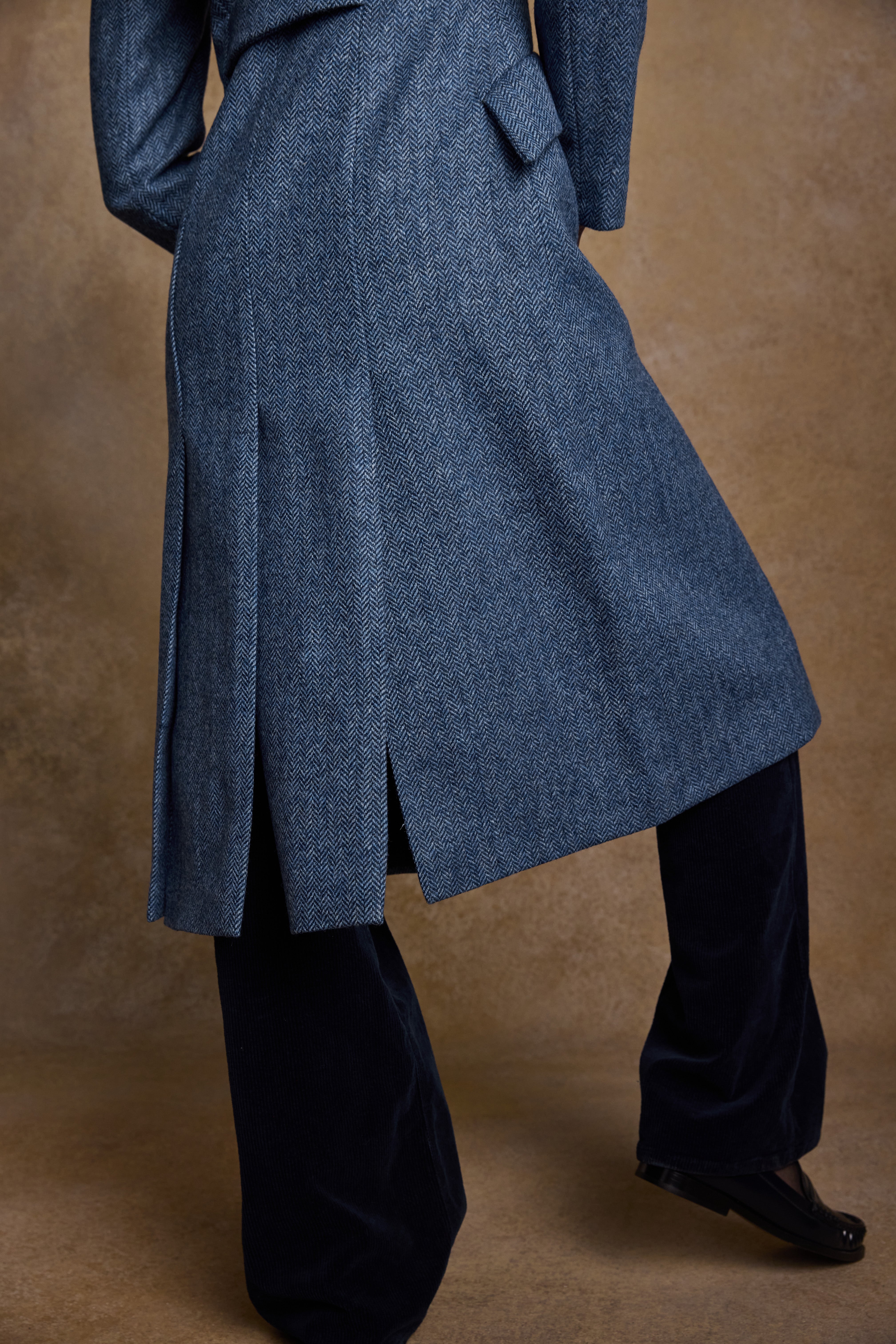 Fran Tweed Coat - Light Blue Herringbone