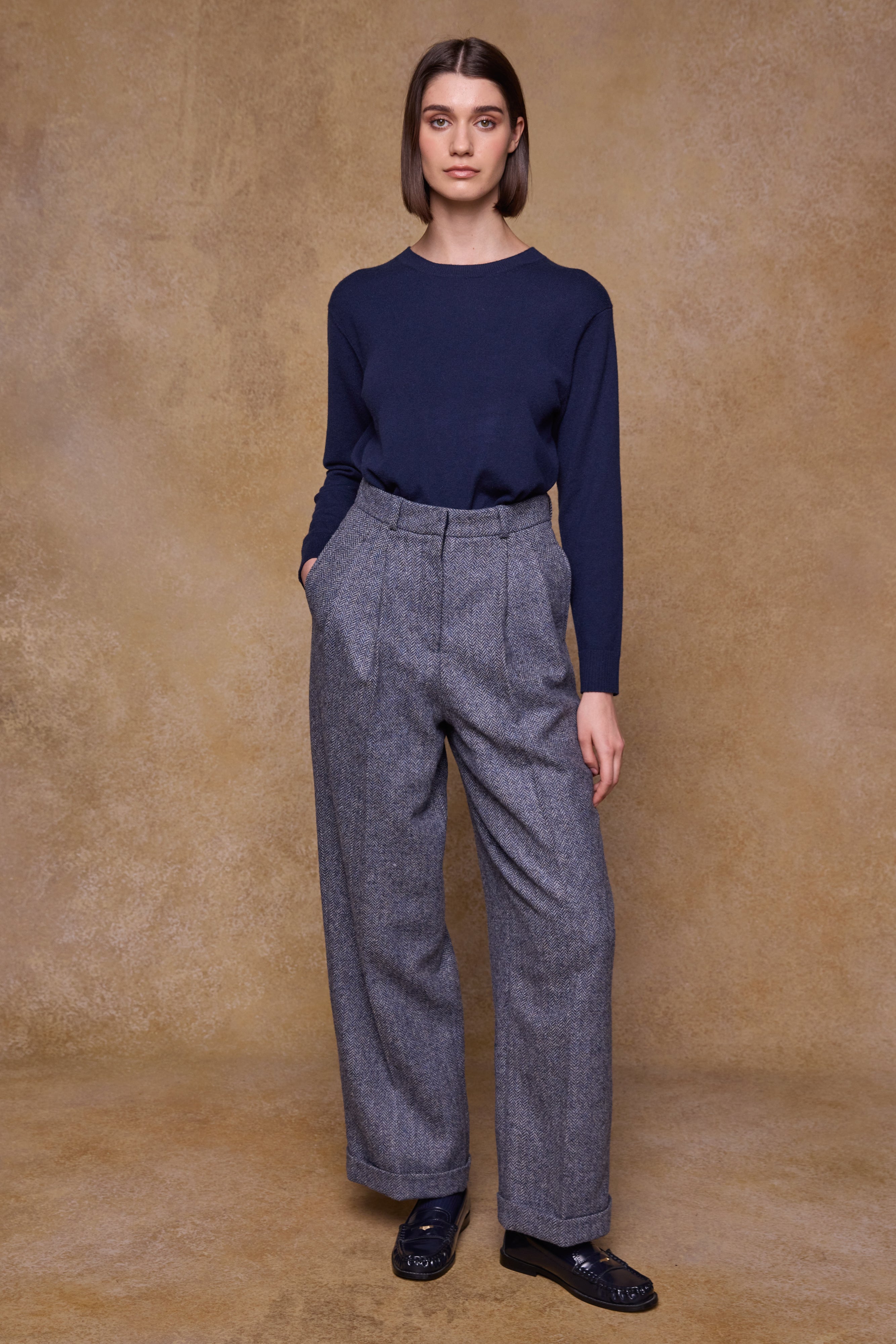 Faye Tweed Trousers - Denim Herringbone