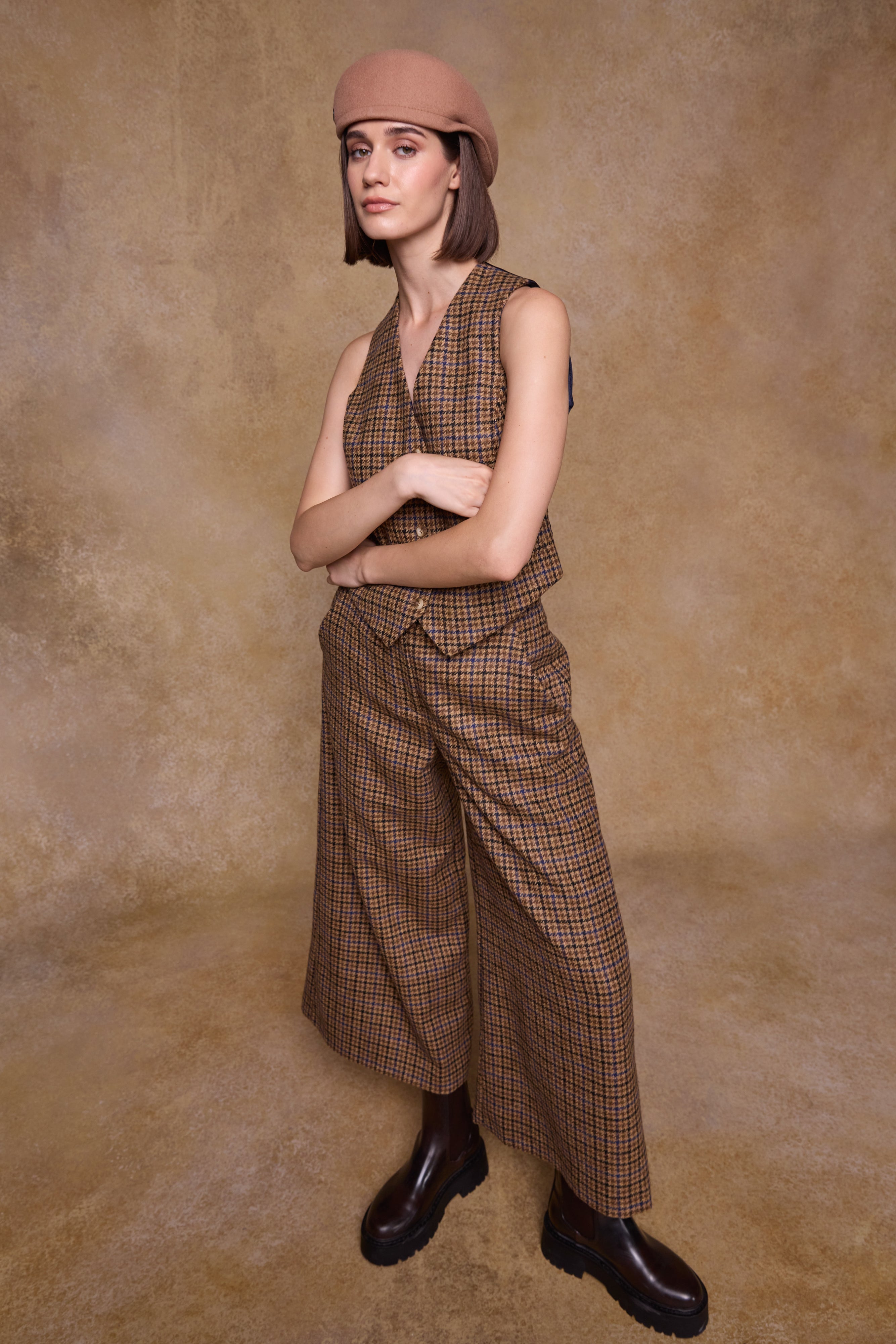 Enya Tweed Culottes - Blue Driftwood Check