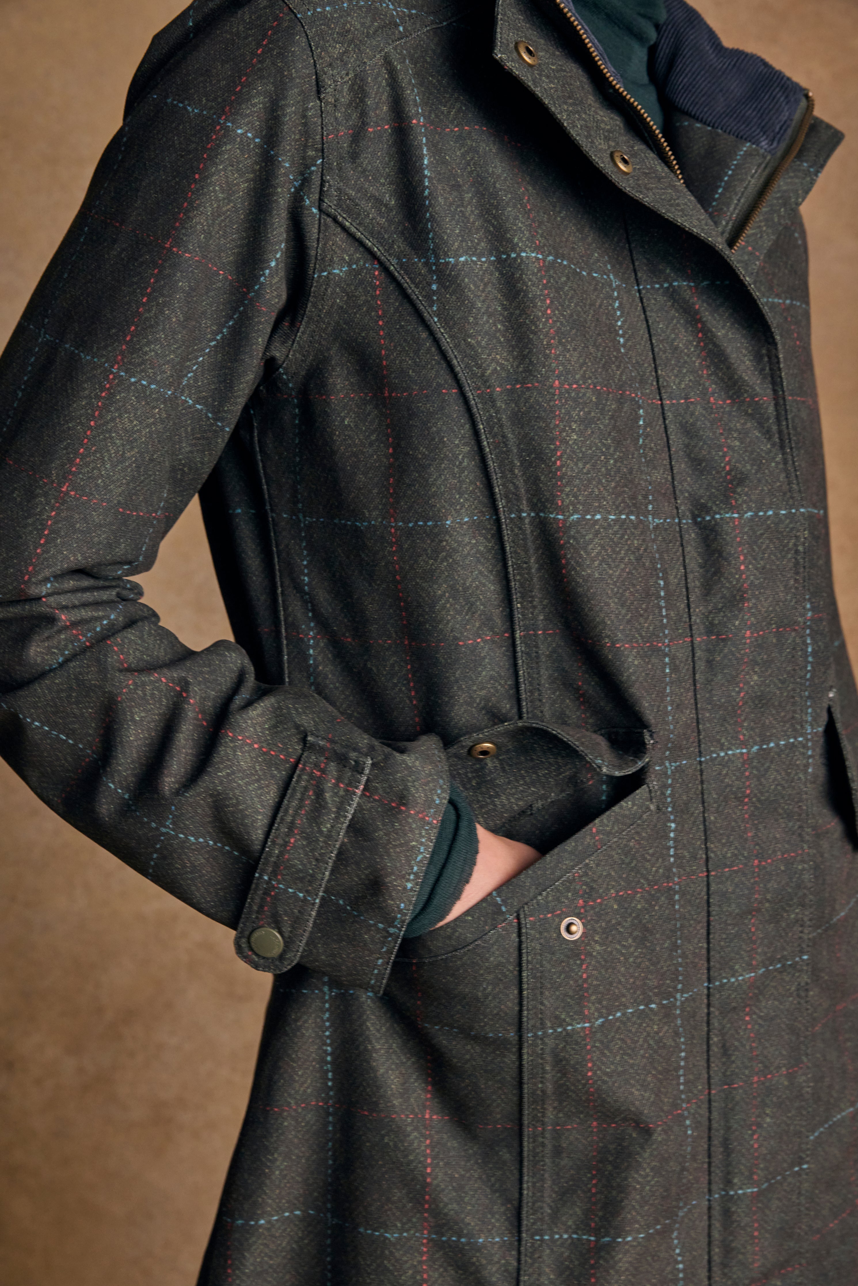 Hannah Waterproof Coat - Green Windowpane